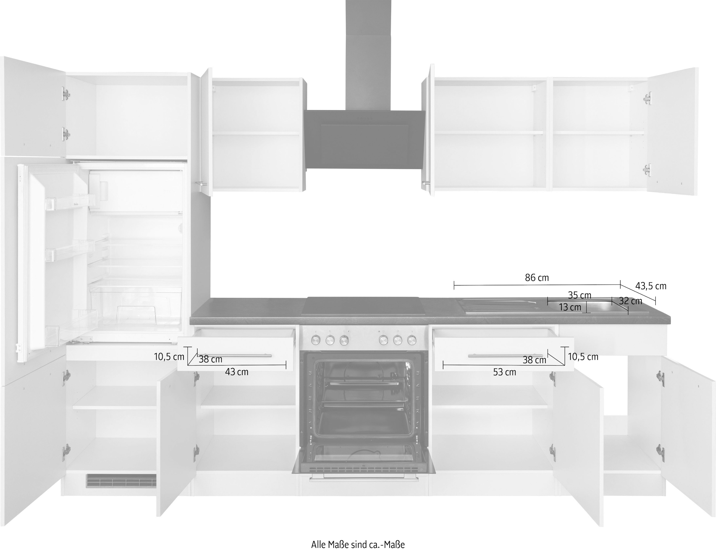 wiho Küchen Küchenzeile »Unna« mit E-Geräten, Breite 280 cm