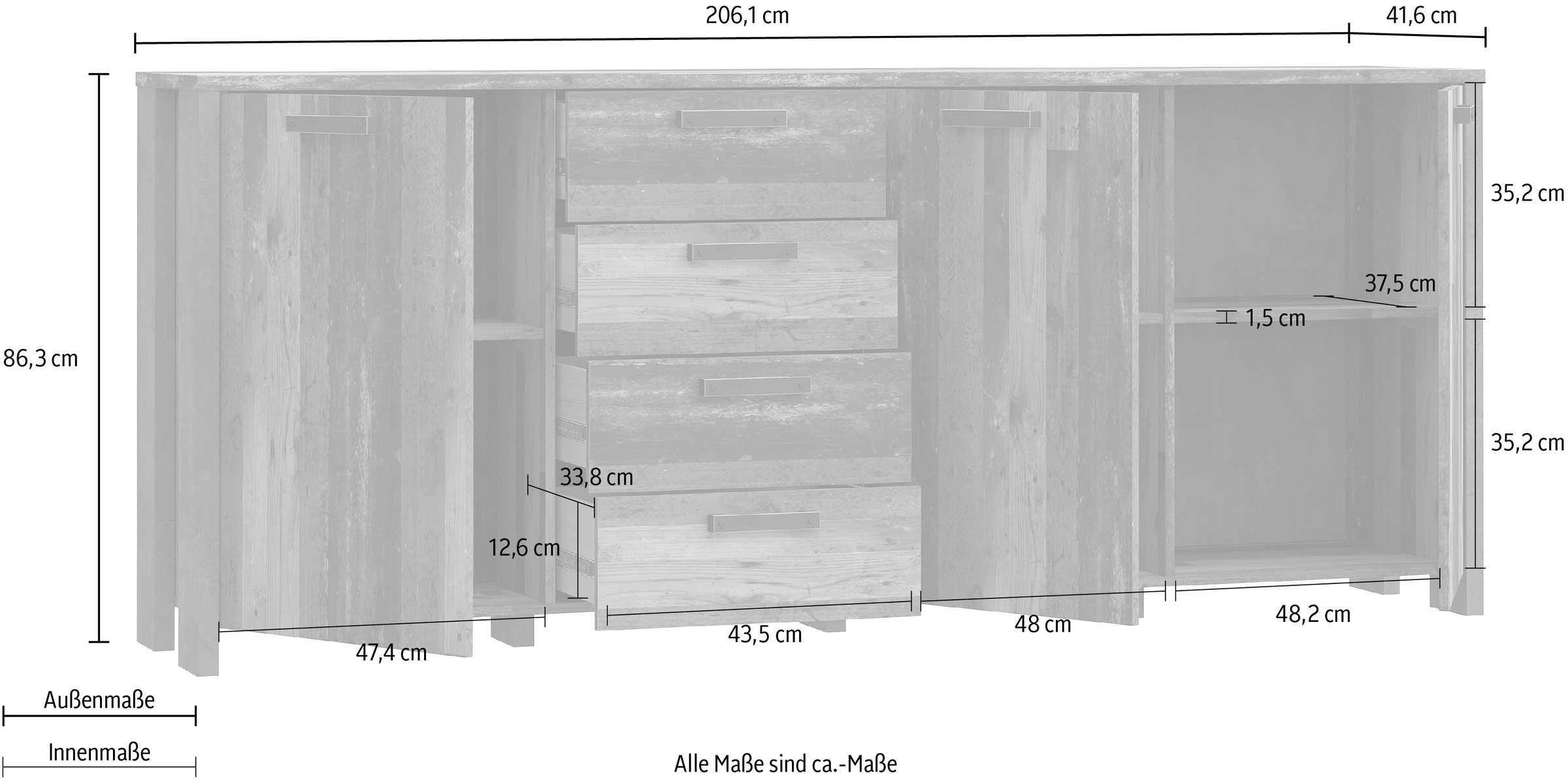 FORTE Sideboard »Clif«, Breite ca. 206 cm online bei UNIVERSAL