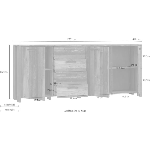 FORTE Sideboard »Clif«, Breite ca. 206 cm online bei UNIVERSAL