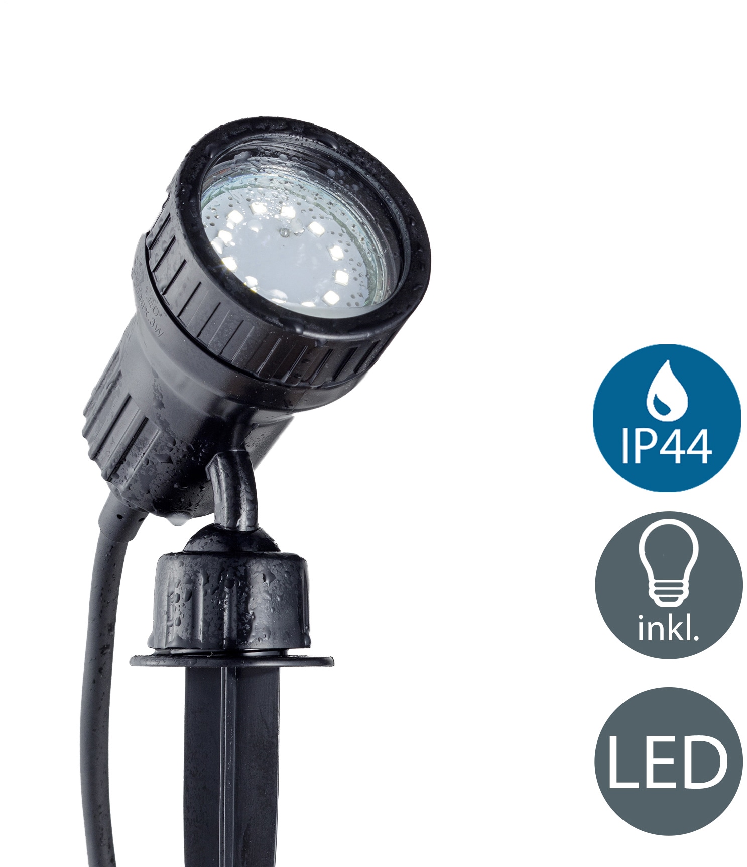 B.K.Licht LED Gartenstrahler, 1 flammig-flammig, LED, Erd-Spieß, Gartenleuchte, IP44, Wandspo,t Außen-Leuchte, 3W GU10