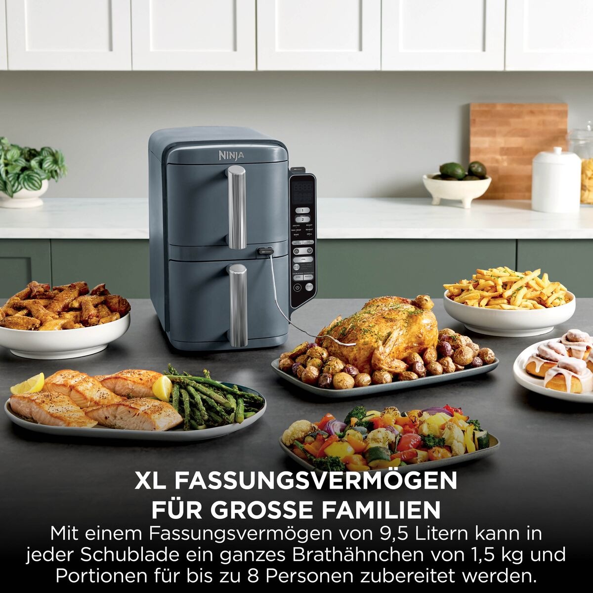 NINJA Heißluftfritteuse »Ninja Double Stack XL Heißluftfritteuse mit 2 Schubladen 9,5 L – Blau« 2450 W