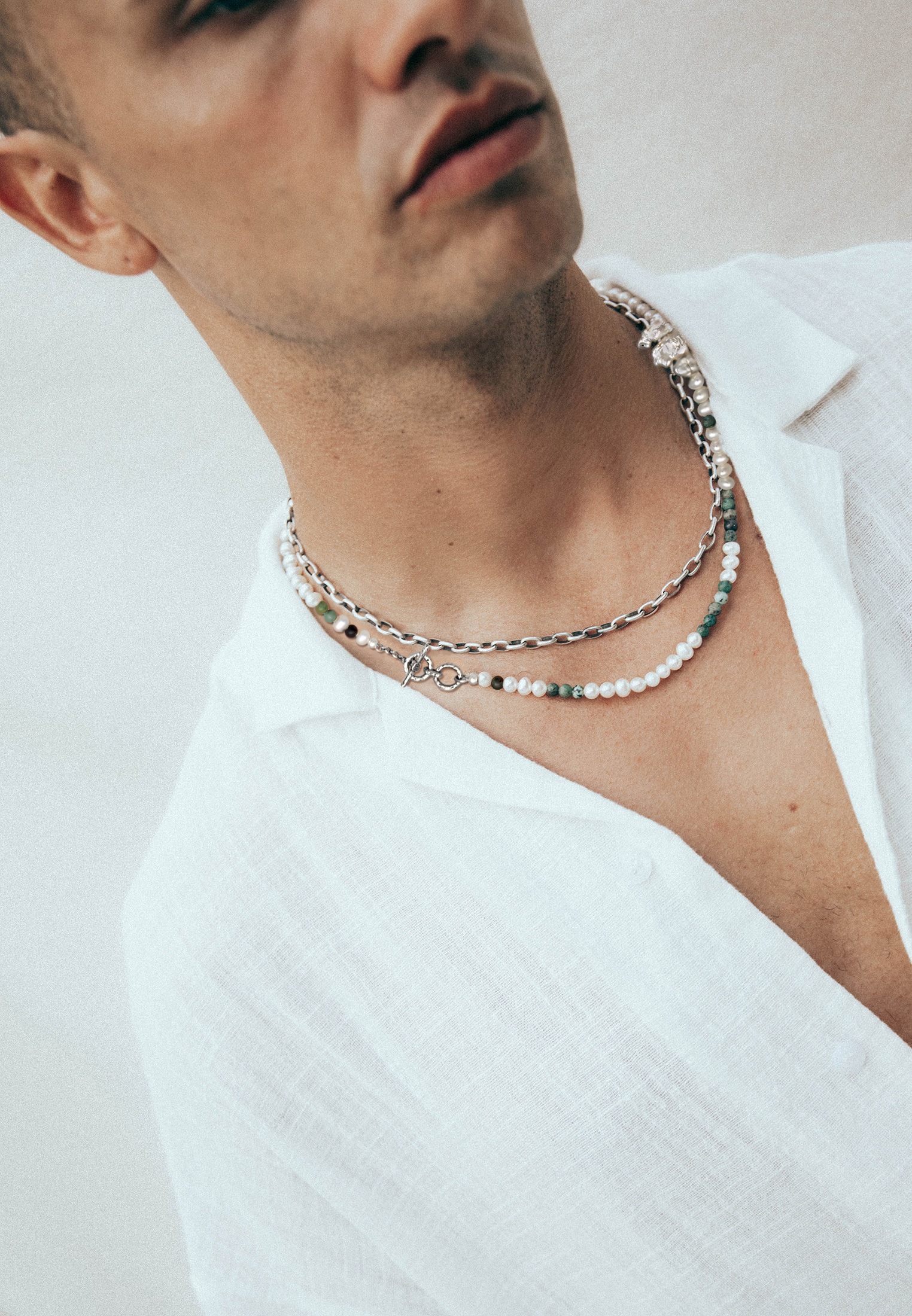 HAZE & GLORY Silberkette »Halskette Süßwasserperlen Afrikanischer Türkis T-Bar 925 Silber«