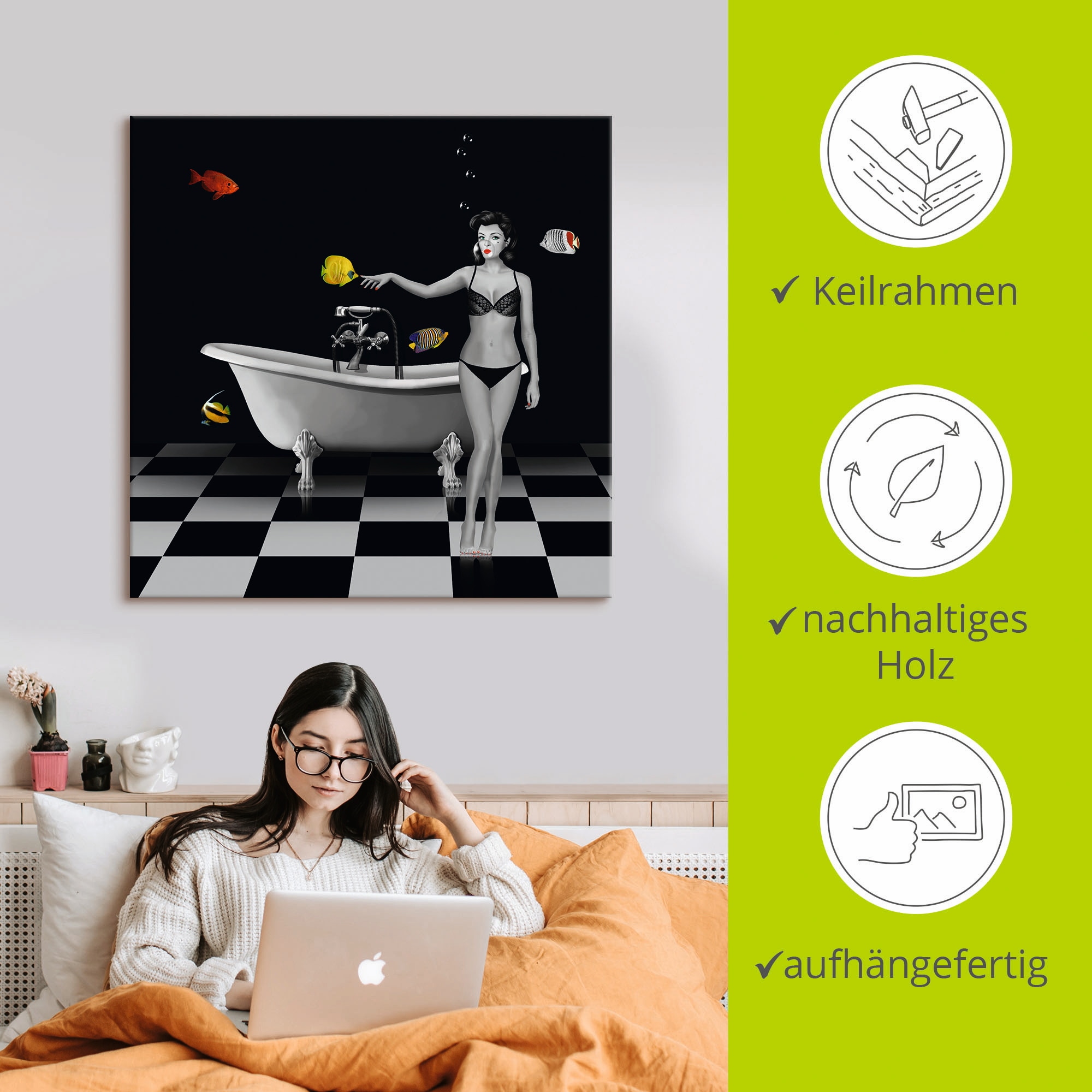 Artland Wandbild »Ein Badezimmer für Fische« Frau 1 Stk. tlg. als Alubild, Leinwandbild in verschied. Größen