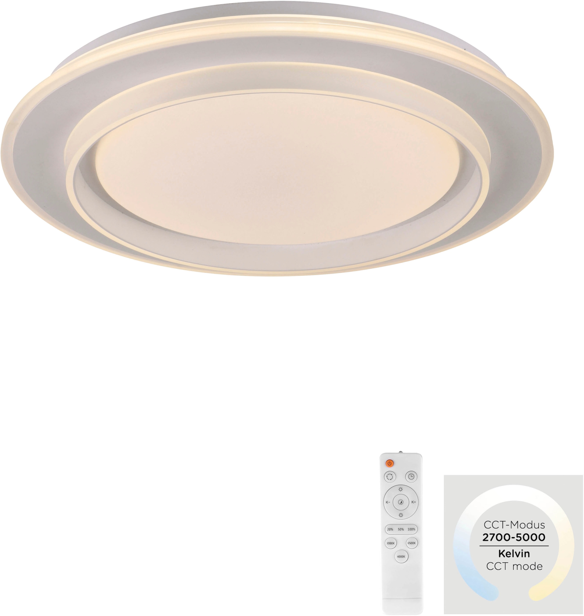 JUST LIGHT LED Deckenleuchte »LAGO« LED-Board 1 Stk. warmweiß - kaltweiß CCT-Farbtemperatursteuerung, Infrarot-FB, Stufenlos dimmbar, Memory