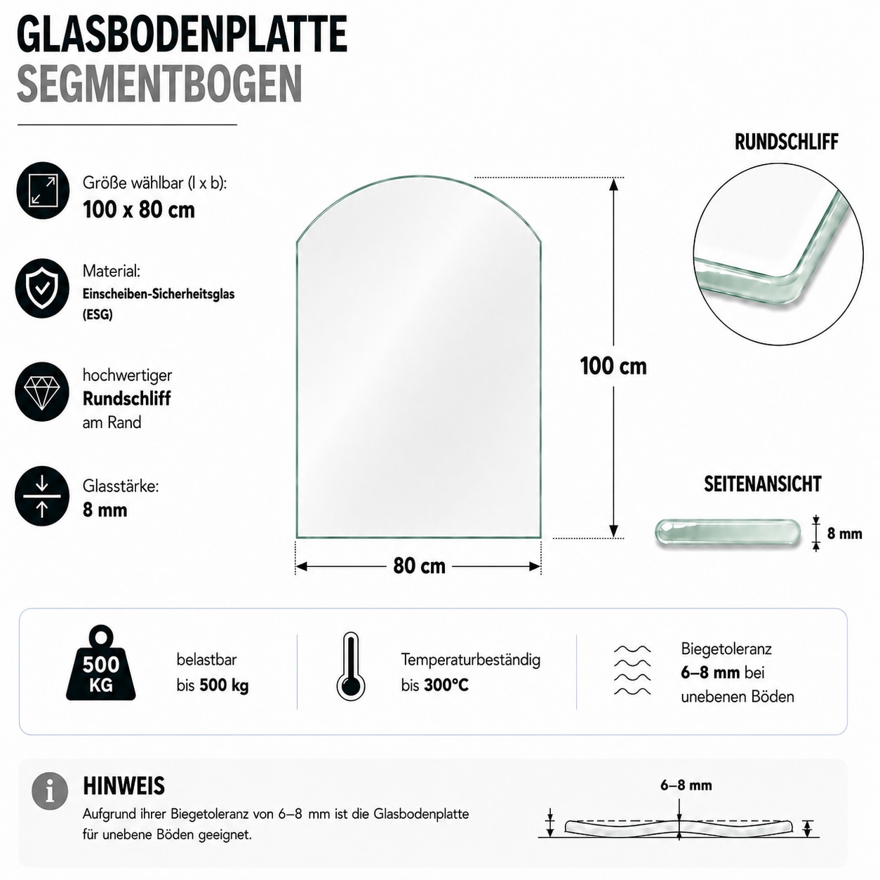 Hanseatic Bodenschutzplatte »Segmentbogen Glas 80x100x0,8« Funkenschutzplatte