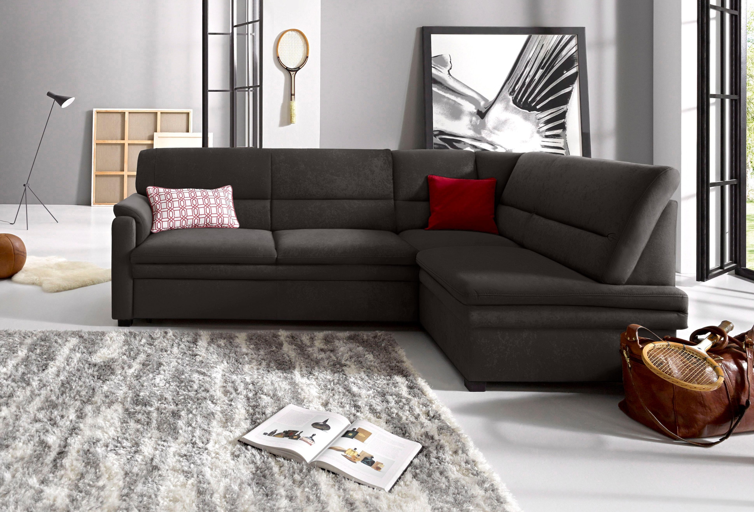 sit&more Ecksofa »Pisa L-Form«, mit Federkern, wahlweise mit Bettfunktion