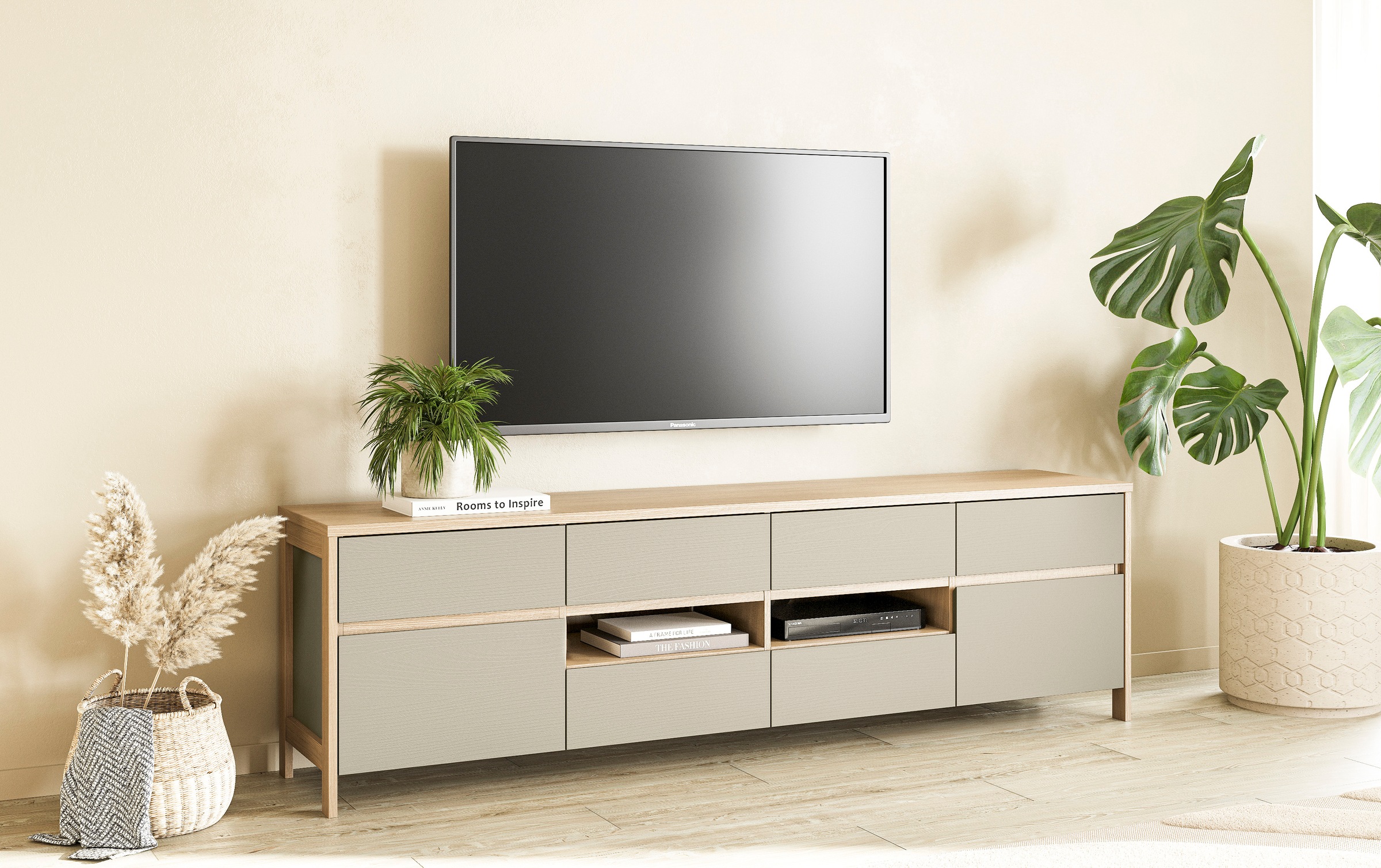 Home affaire TV-Schrank »Stranda, moderner TV-Unterschrank, Kommode im Scandi-Style, Lowboard« Rahmenoptik, ausreichend Stauraum, vielseitig einsetzbar, 193 cm breit