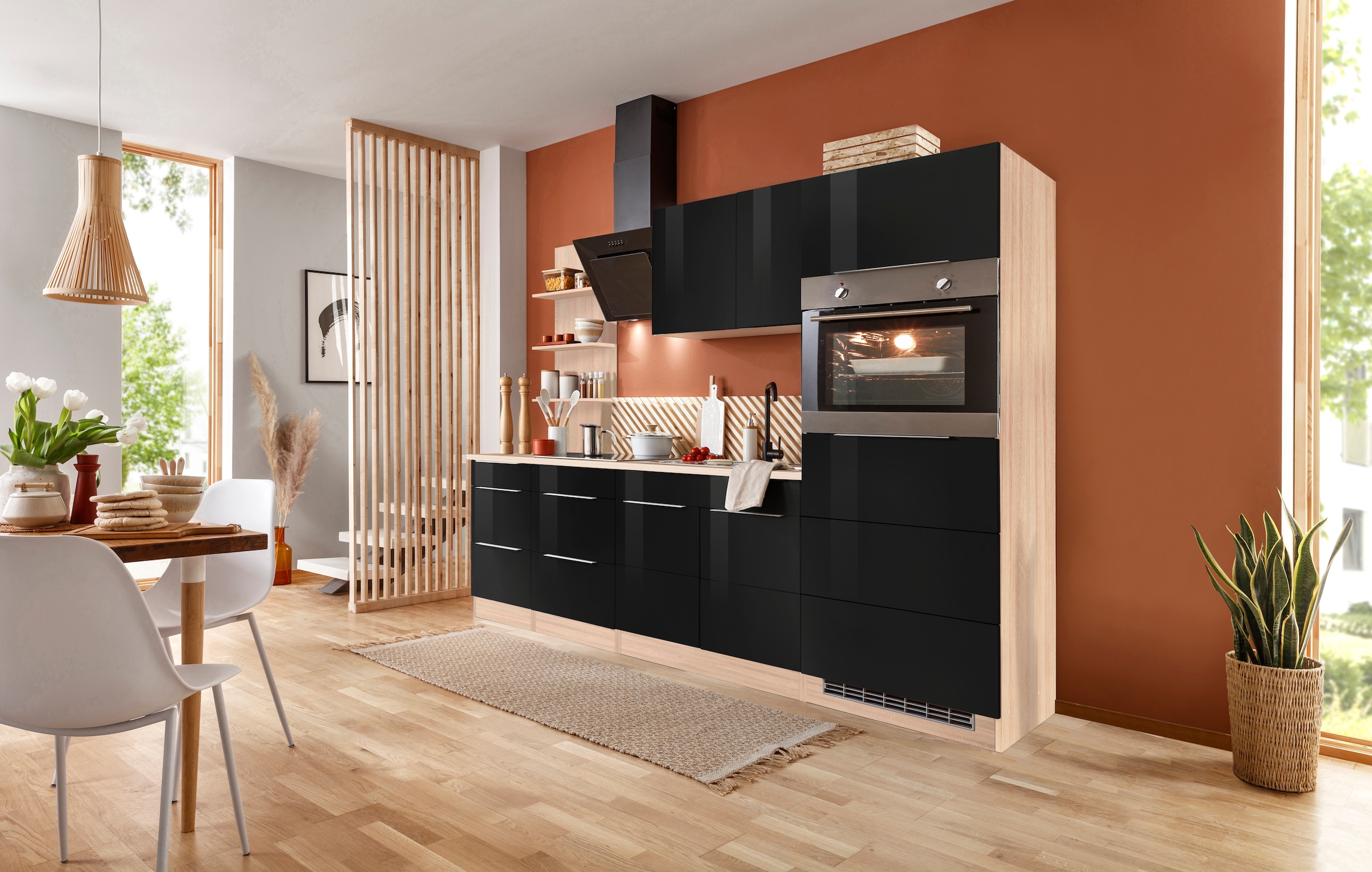 KOCHSTATION Küchenzeile »KS-Brindisi Breite 270 cm«, wahlweise mit E-Geräten und Induktion, mit MDF-Fronten und Regal