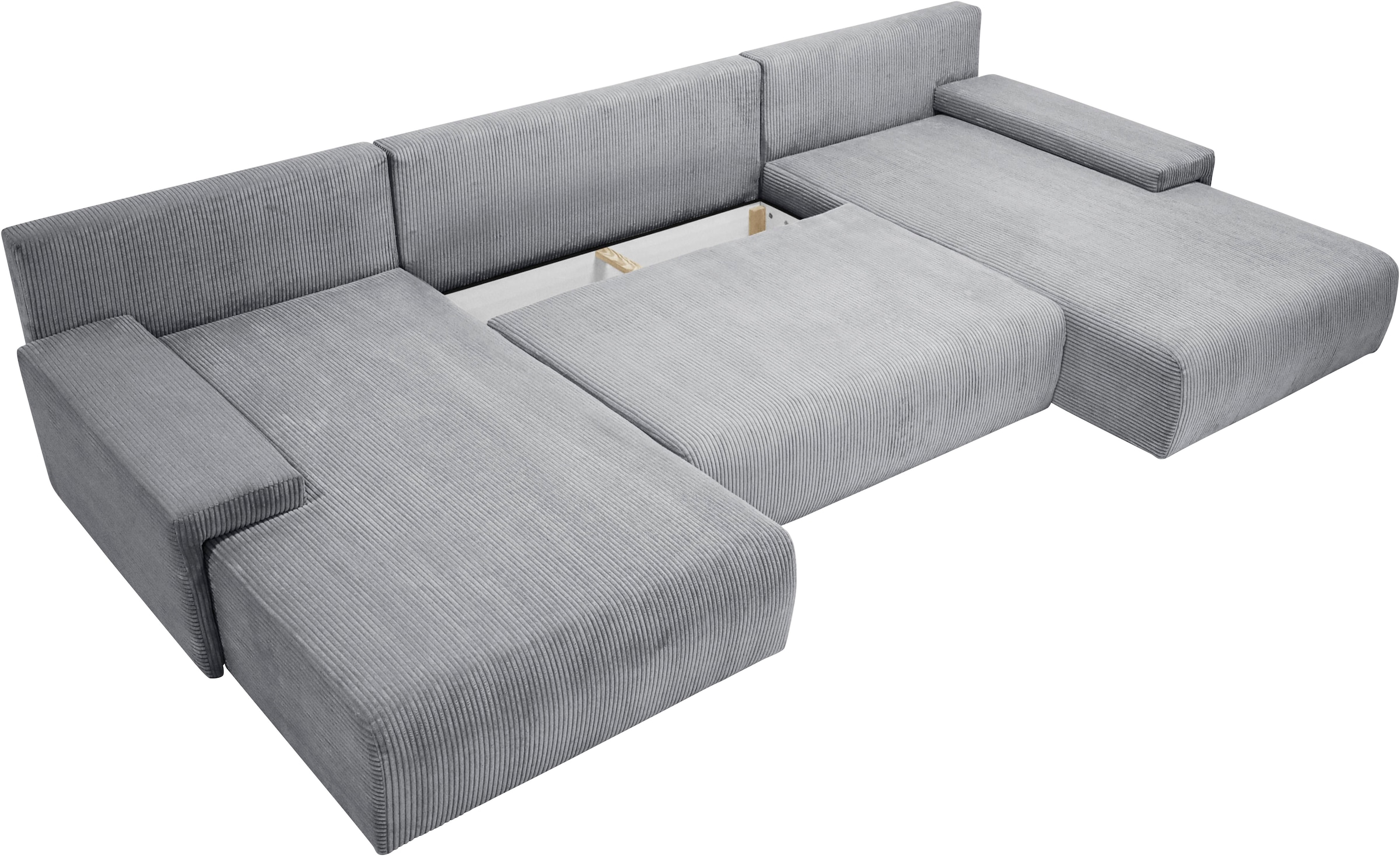 WERK2 Wohnlandschaft »Amalfi, B/T: 348/188 cm, in Cord mit Schlaffunktion & Bettkasten« modernes XXL Design, U-Form