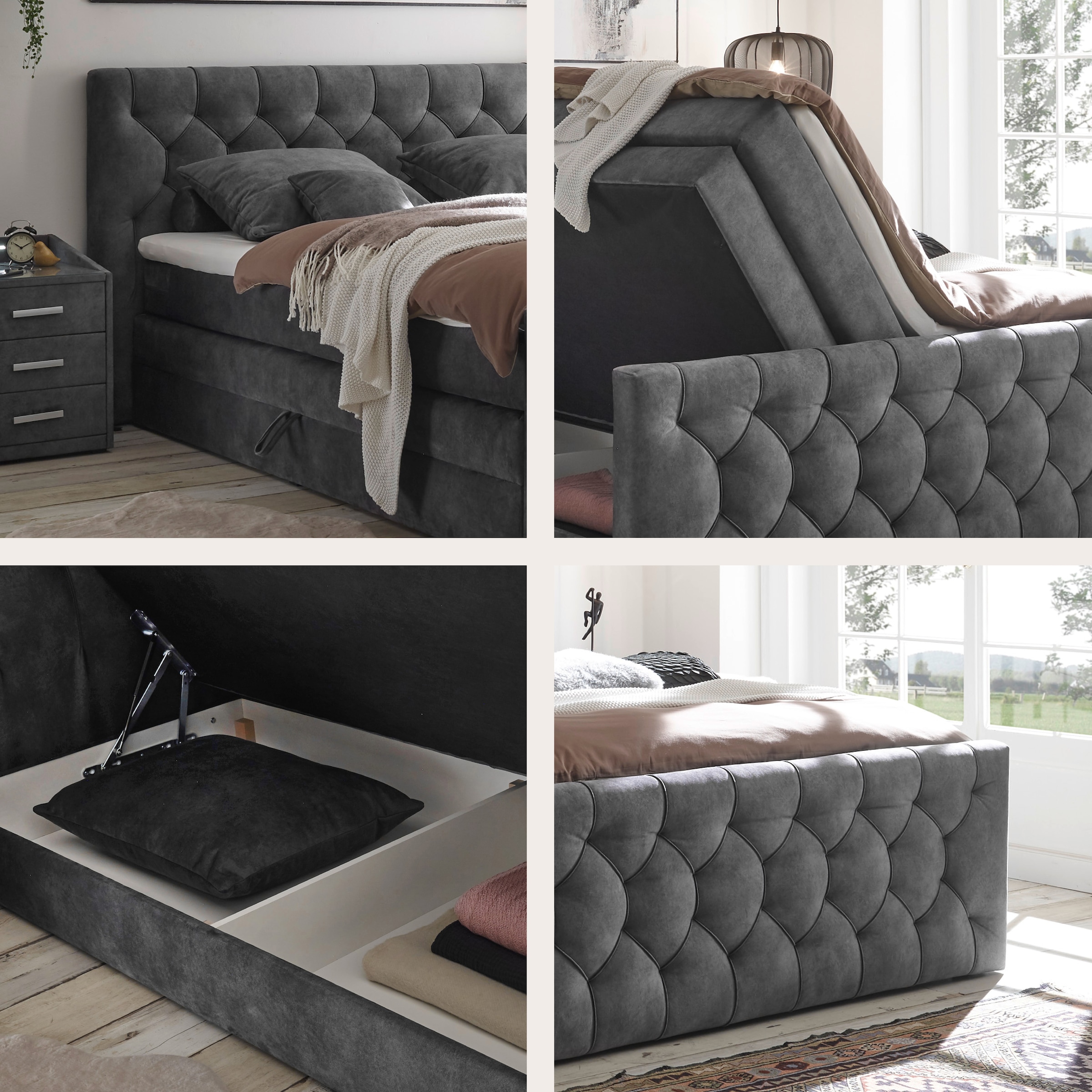 ED EXCITING DESIGN Boxspringbett »"Cashfield", OTTOs Choice! Topseller inkl. zwei Bettkästen & Topper« erhältlich in den Größen 160x200cm und 180x200cm