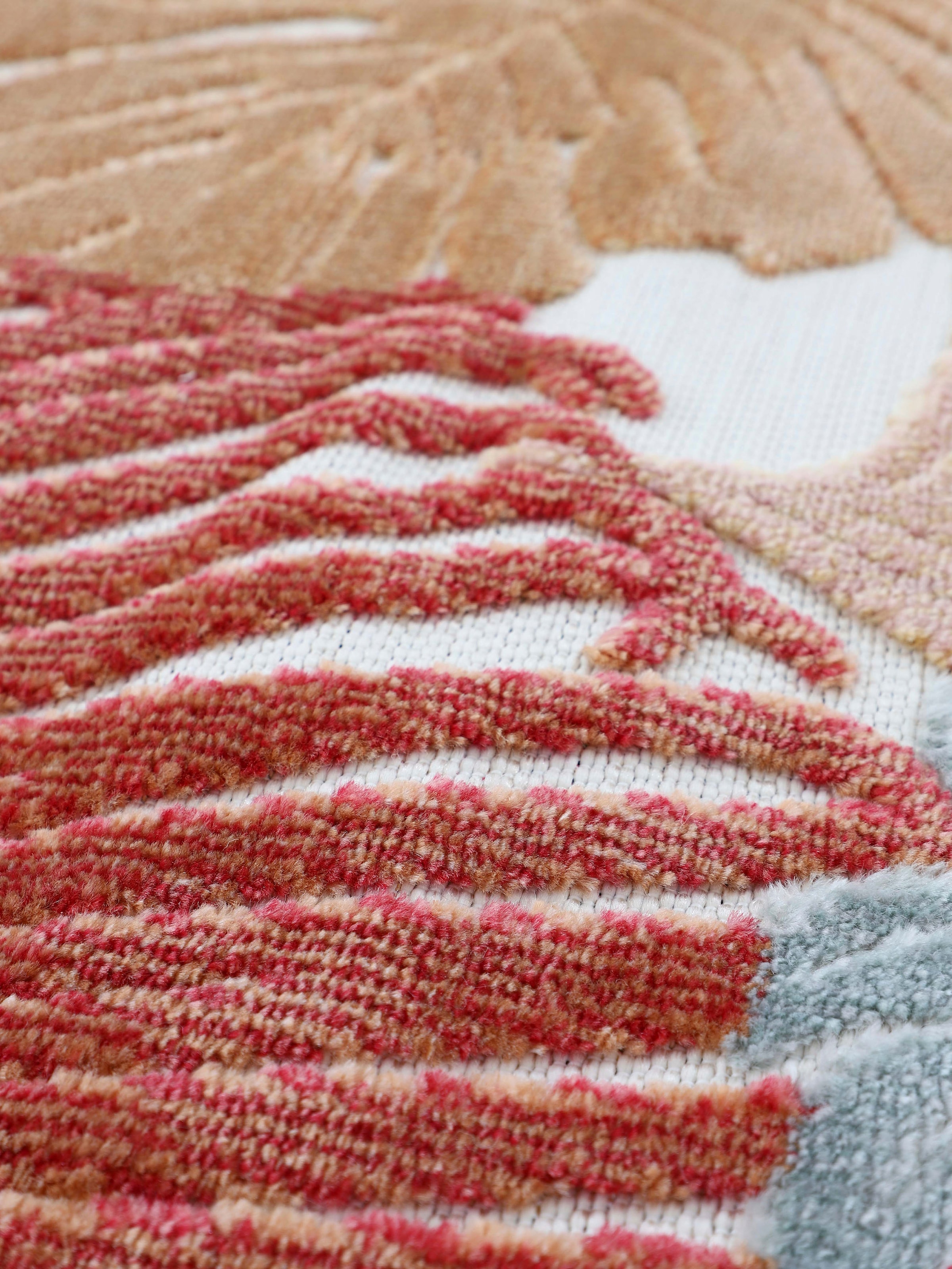 carpetfine Teppich »Deja 104«, rund, 4 mm Höhe, robustes Flachgewebe, Motiv- Floral Palmenblätter, Hoch-Tief Effekt