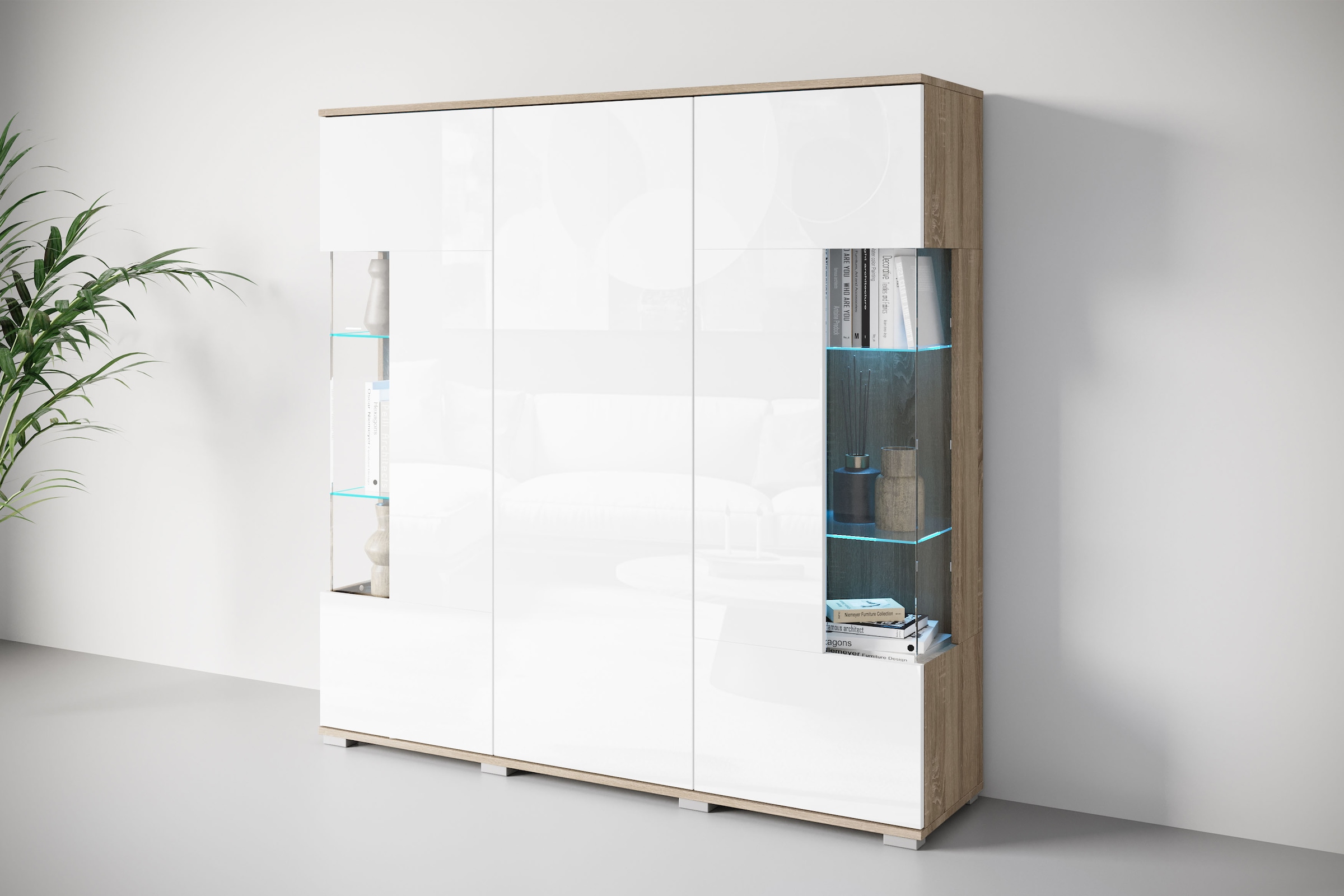 INOSIGN Highboard »Kenia«, (1 St.), Modernes Highboard, mit Glastüren, Breite 135 cm