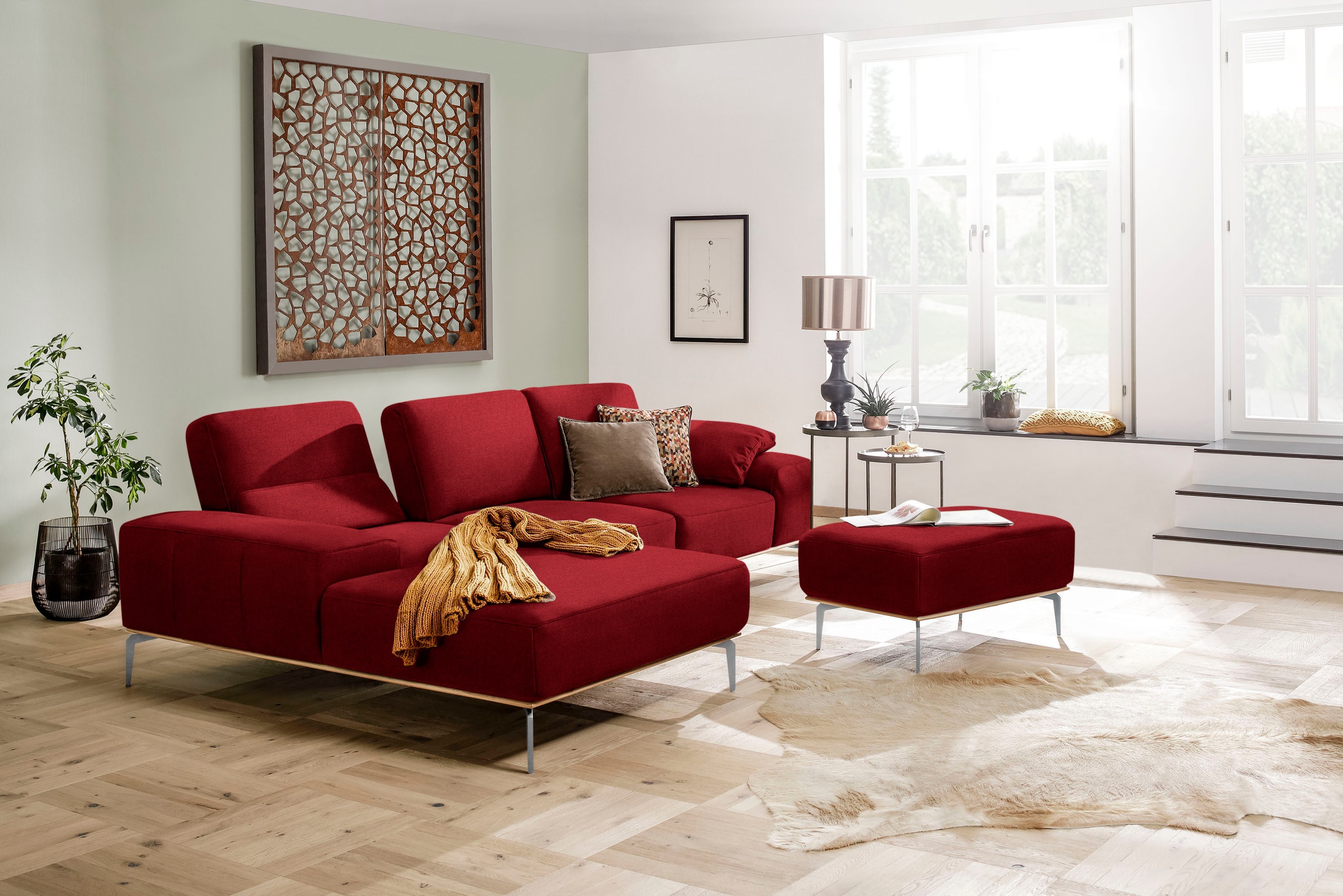 W.SCHILLIG Polsterhocker »run«, mit elegantem Holzsockel, Füße in Chrom glänzend, Breite 75 cm