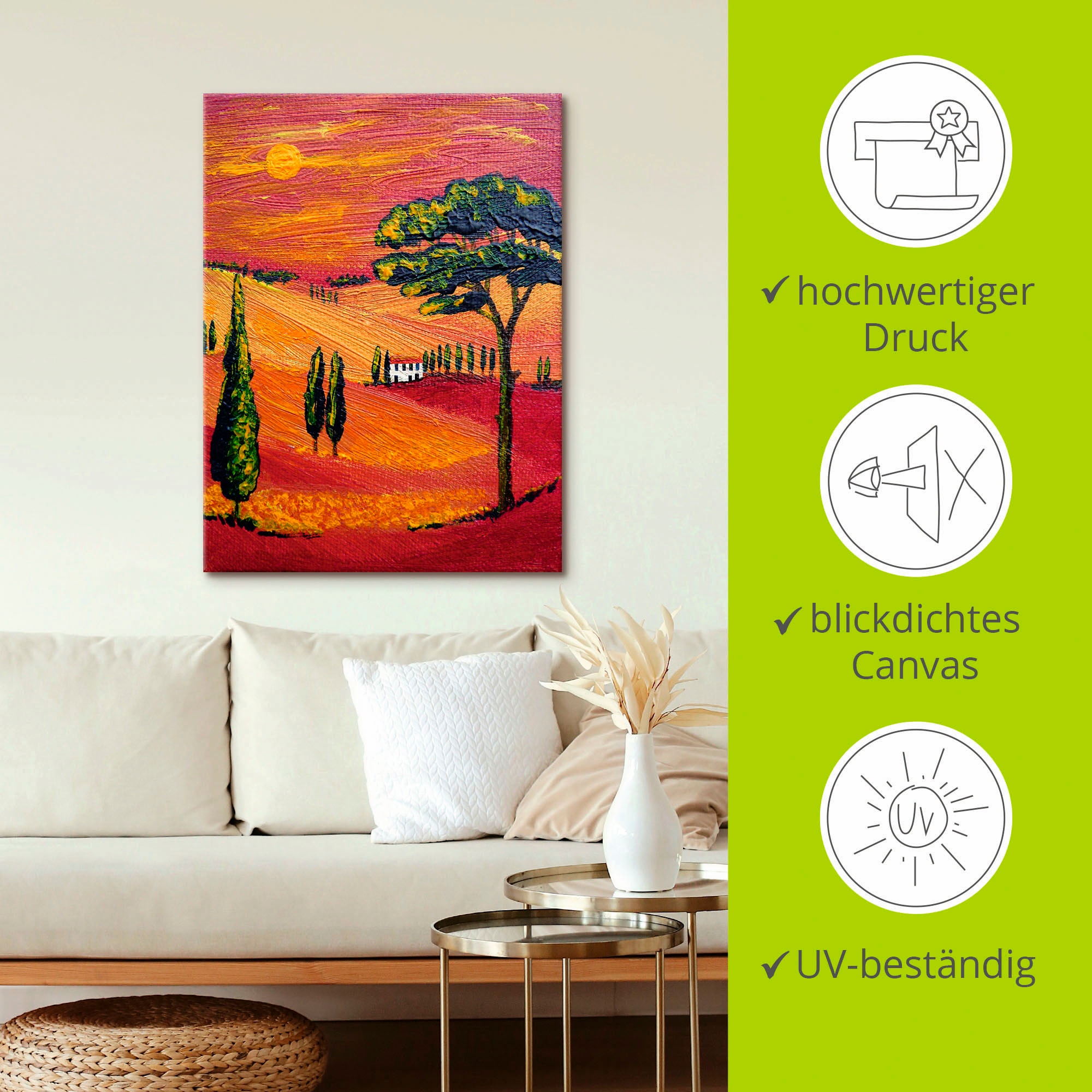 Artland Leinwandbild »Irgendwo in der Toskana/Toscana«, Sonnenaufgang & -untergang, (1 St.), auf Keilrahmen gespannt
