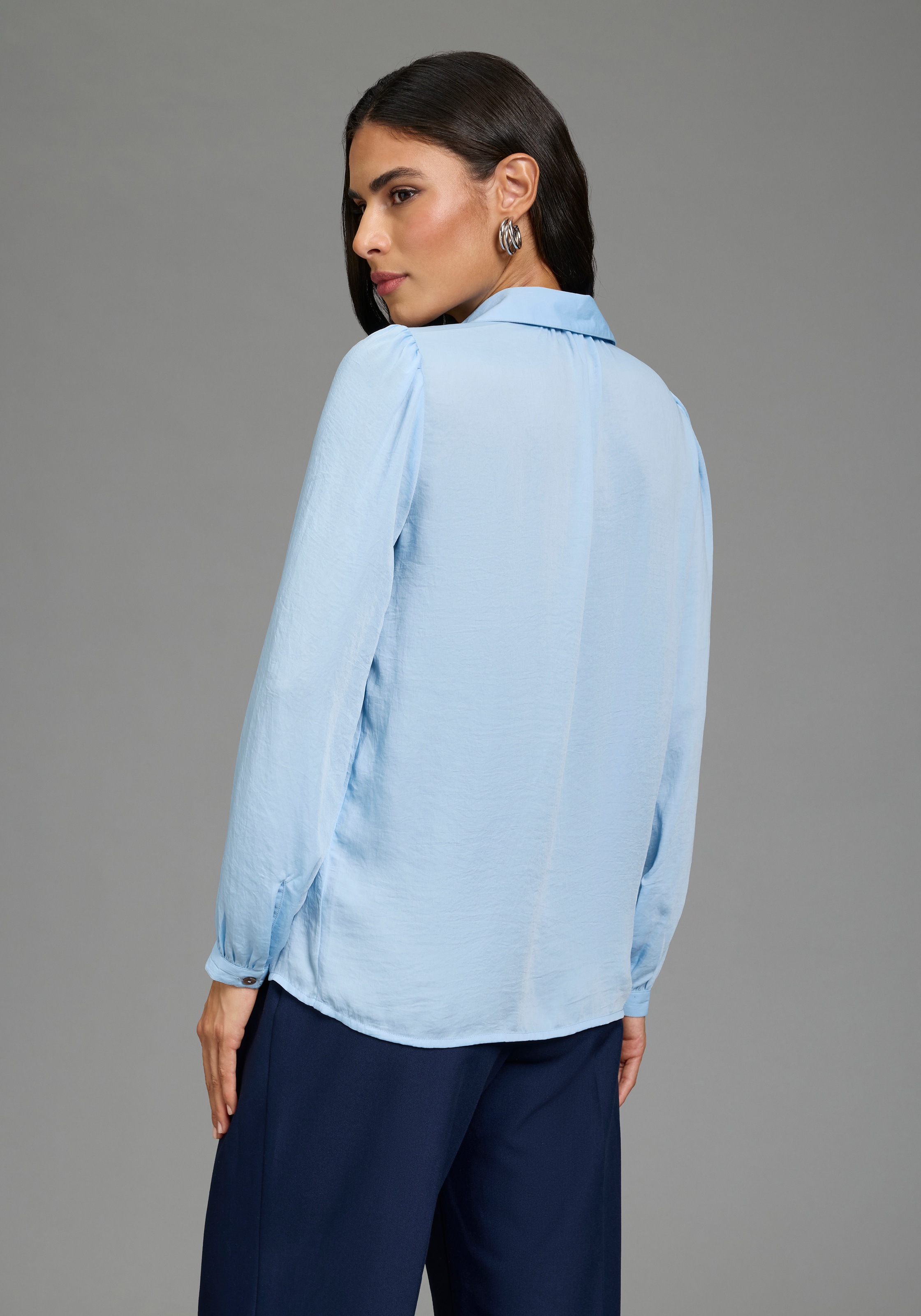 Laura Scott Klassische Bluse in crinkle Optik, für einen leichten Knitter-Effekt, bügelfrei