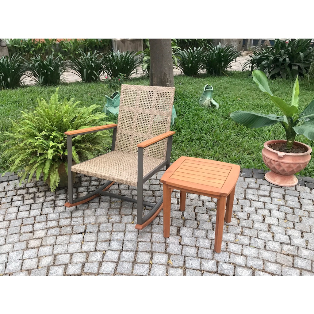 Garden Pleasure Schaukelstuhl »SINALOA«, (Set), Teak Look, inkl. Tisch und Auflagen