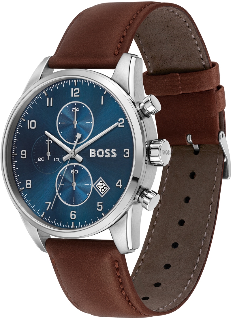 BOSS Chronograph »SKYMASTER«, Quarzuhr, Herrenuhr, Armbanduhr, Stoppfunktion, Lederarmband