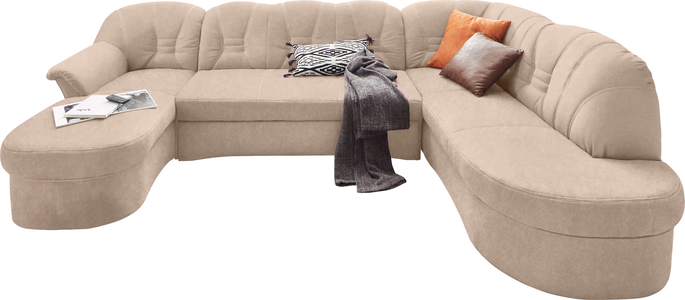 DOMO collection Wohnlandschaft »Elva, zeitlose Formensprache, elegante Rückensteppung, U-Form«, wahlweise mit Bettfunktion und Federkern