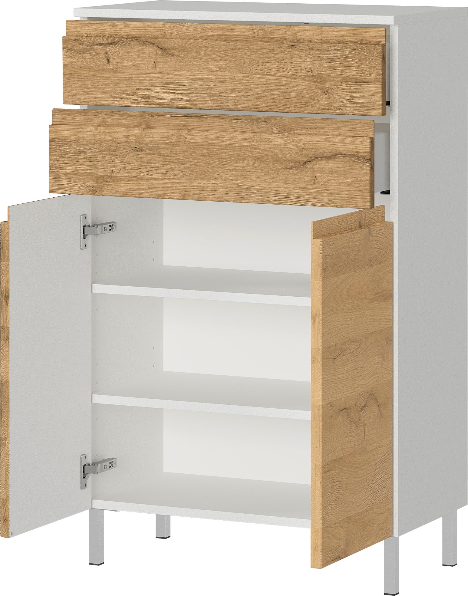 GERMANIA Badmöbel-Set »Torrance«, (3 St.), Waschbecken-Unterschrank, Spiegelschrank mit Beleuchtung und Kommode