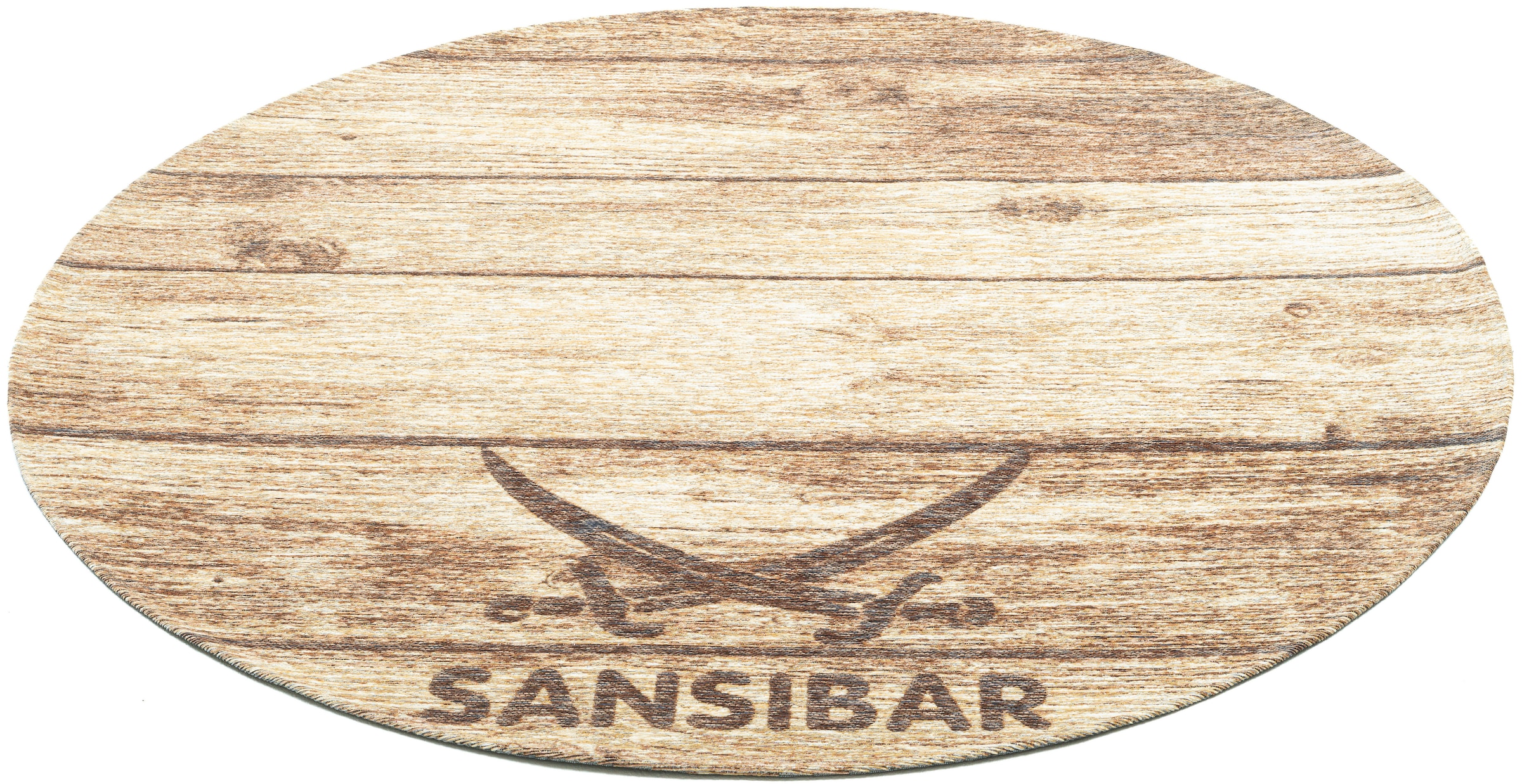 Sansibar Teppich »Keitum 009«, rund, Flachgewebe, Motiv Holzdielen & gekreuzte Säbel