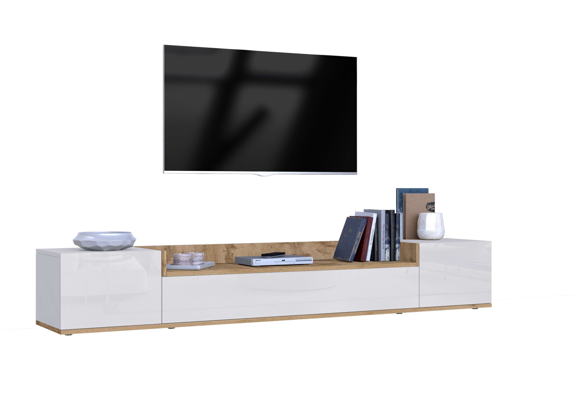 OTTO home Lowboard »BOLSENA,TV-Kommode, TV-Möbel,TV-Bank, 4 Fächer und offenes Ablagefach« 1 Stk. tlg. Breite 200 cm,stehend/hängend,Fronten Hochglanz lackiert,Made in Italy
