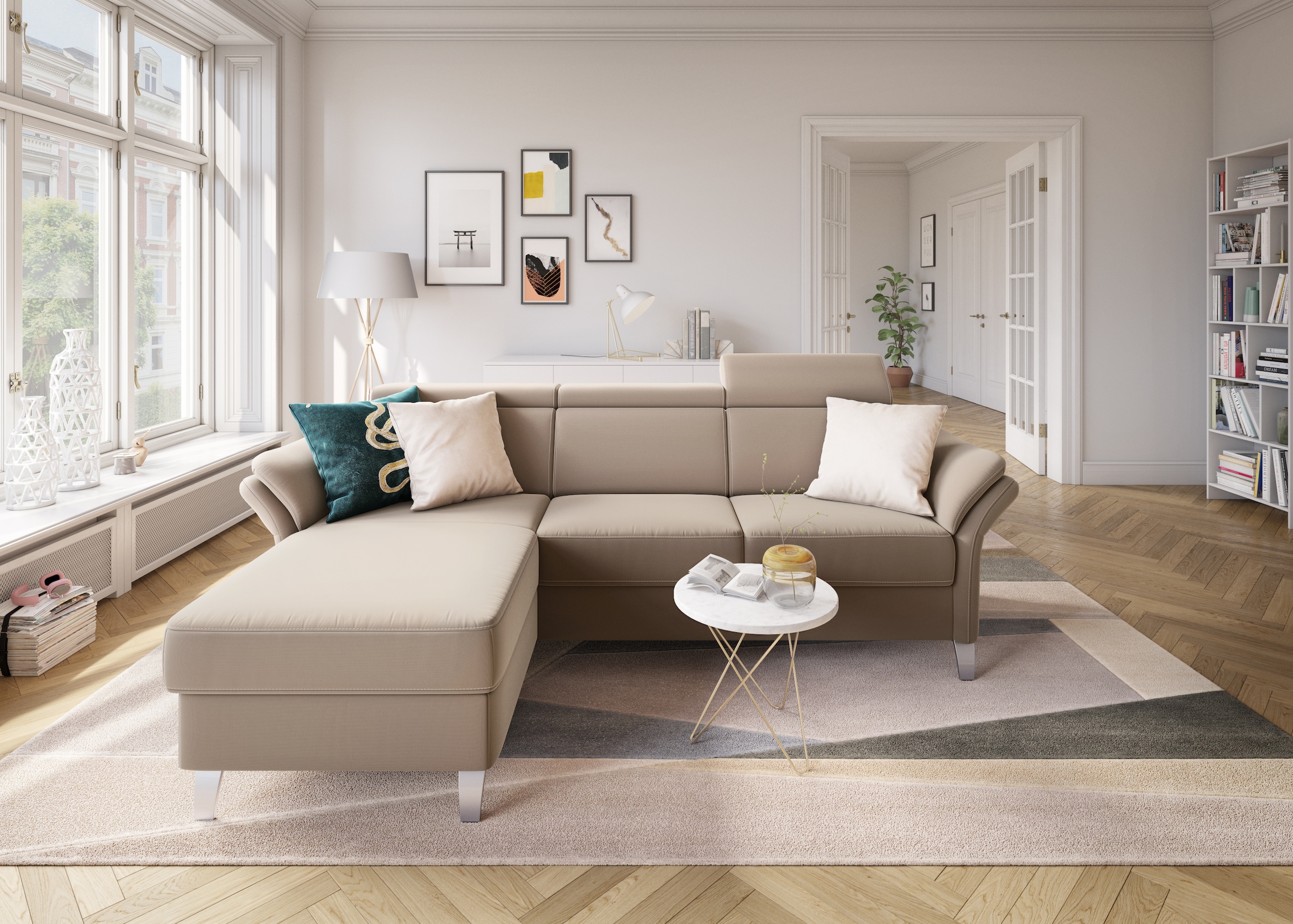 sit&more Ecksofa »Vincenzo L-Form«, inklusive Kopfteilverstellung, wahlweise mit Bettfunktion, Bettkasten