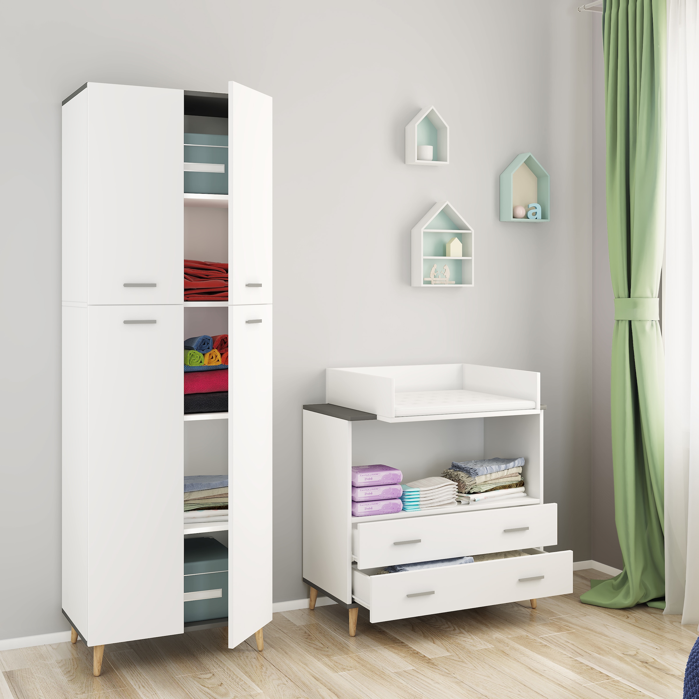 VCM Mehrzweckschrank »VCM Holz Besenschrank | 5 Fächer | Maße: H. 240 x B. 70 x T. 39 cm | 4 DRehtüren | Mehrzweckschrank | - Landos«, (1 St.)