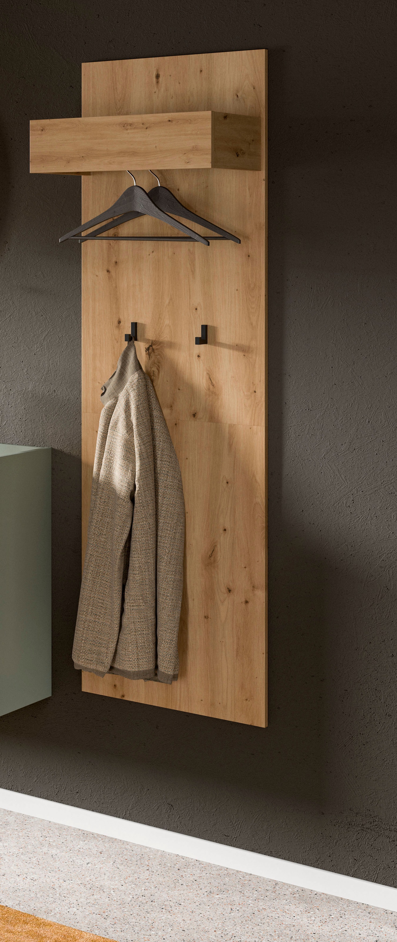 Home affaire Garderobenpaneel »EVRID, Höhe 160 cm, inkl. 2 Metall-Haken, Kleiderstnage und Hutablage« individuell mit anderen Artikel der Serie EVRID erweiterbar, 1 Stk. tlg. Paneel, Hakenleiste, Wandboard, Garderobe, Wandpaneel