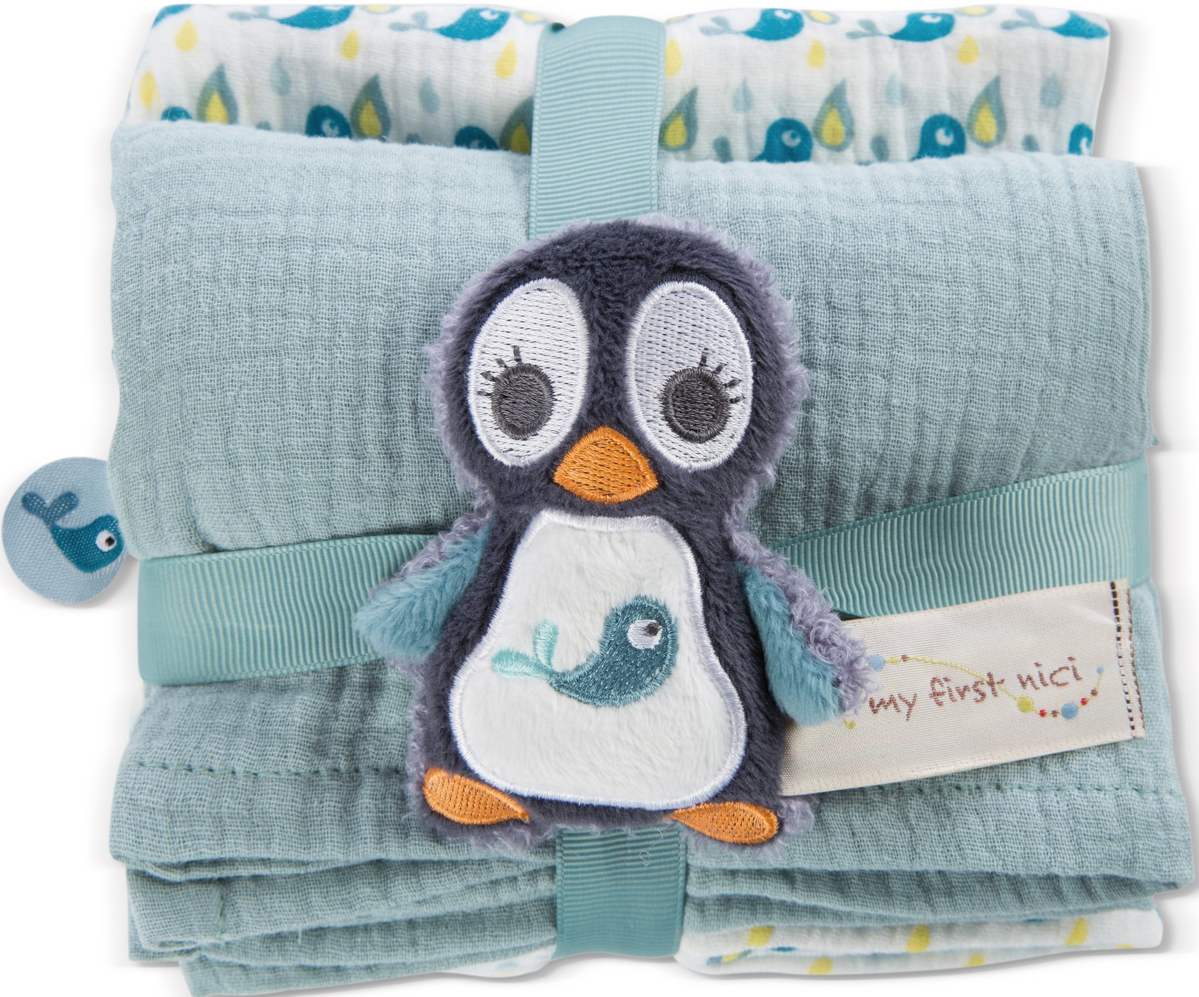 Nici Stoffwindeln »My first NICI, Mulltuch 2er Set mit Greifling Pinguin Watschili«