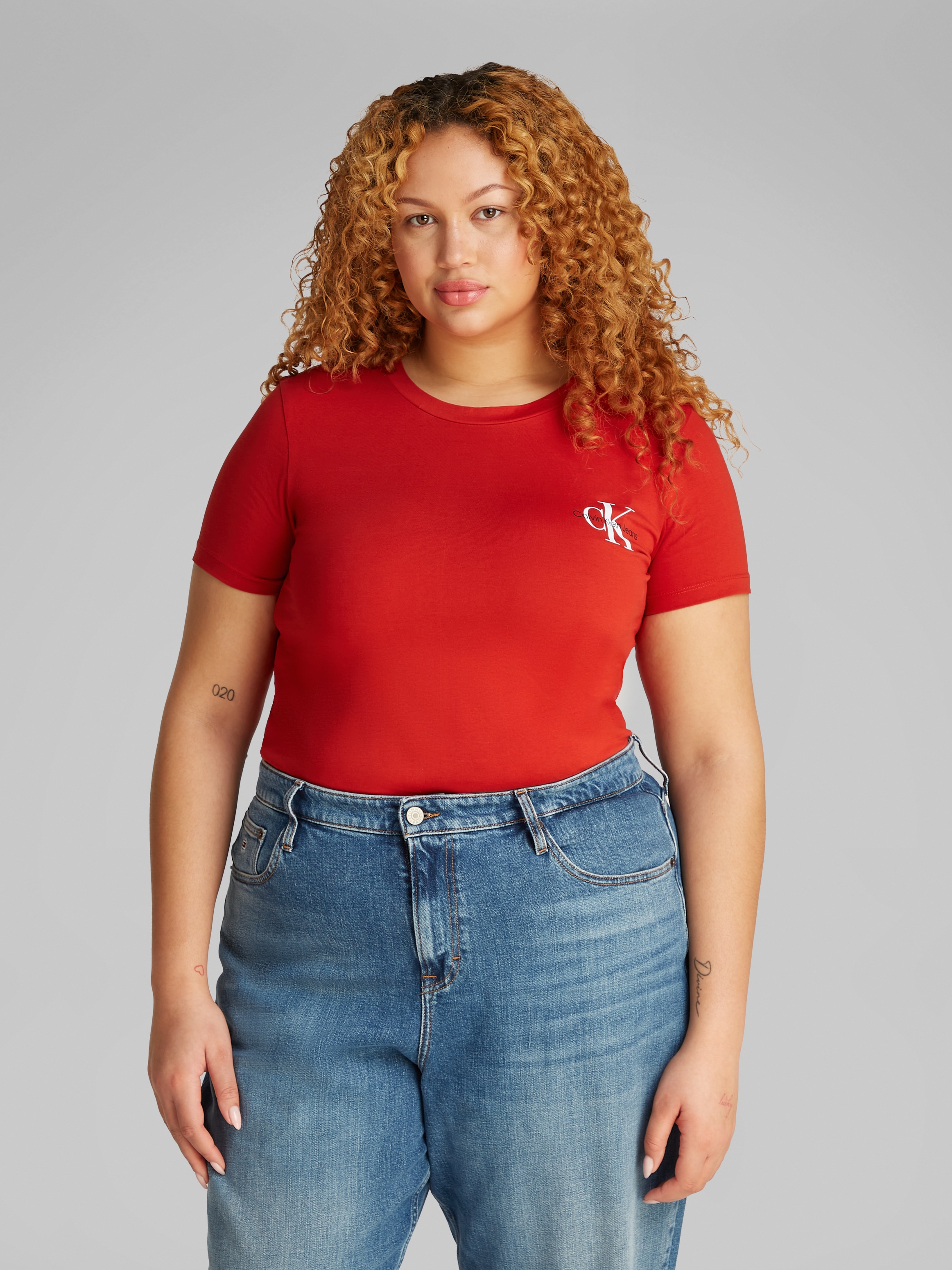 Calvin Klein Jeans Plus T-Shirt »PLUS 2-PACK MONOLOGO SLIM TEE«, (Packung, 2 tlg., 2er-Pack), in großen Größen