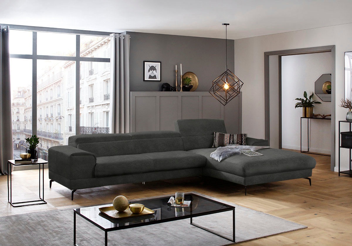 W.SCHILLIG Ecksofa »piedroo, Designsofa mit tollem Sitzkomfort, bequem, L-Form« Kopfteilverstellung, wahlweise mit Sitztiefenverstellung, Breite 343cm