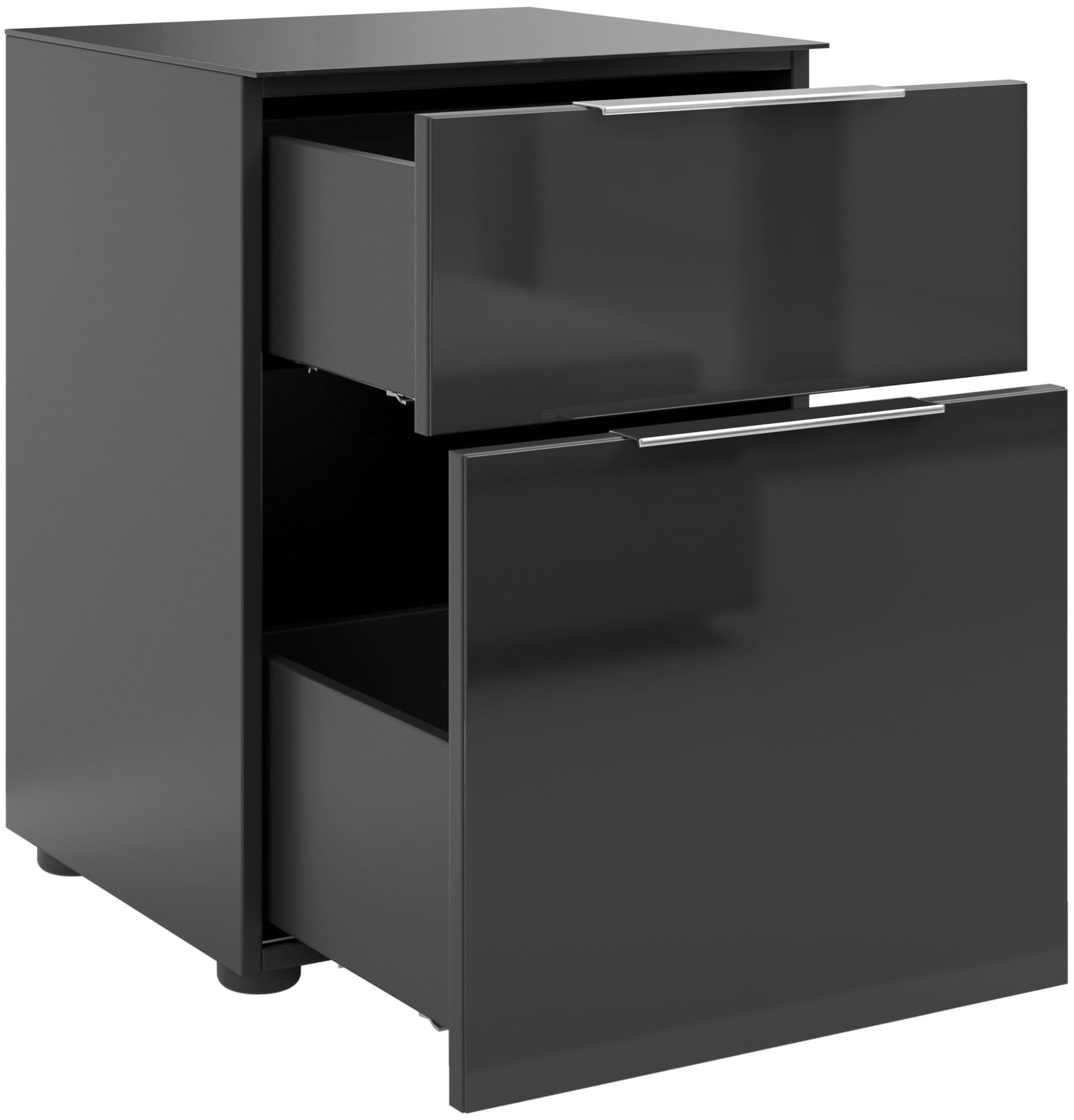 Manjana Möbel Nachtkommode »mit Chrom oder Schwarz matten Metallgriffen« mit Glasfronten, melaminbeschichtete Oberfläche, mit Vollauszug