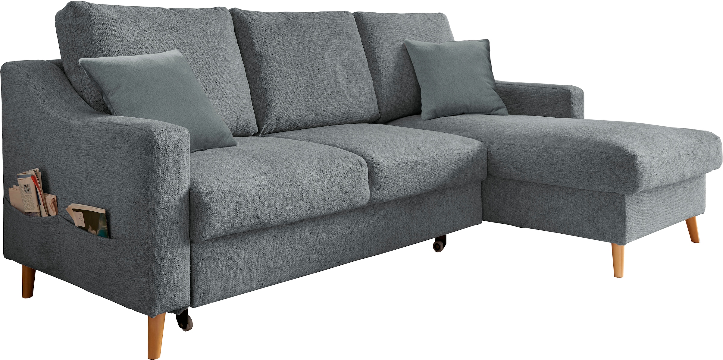 Home affaire Ecksofa »Valentina L-Form« 2 Zierkissen, mit Seitentasche, ausziehbarer Liegefläche, Bettkasten