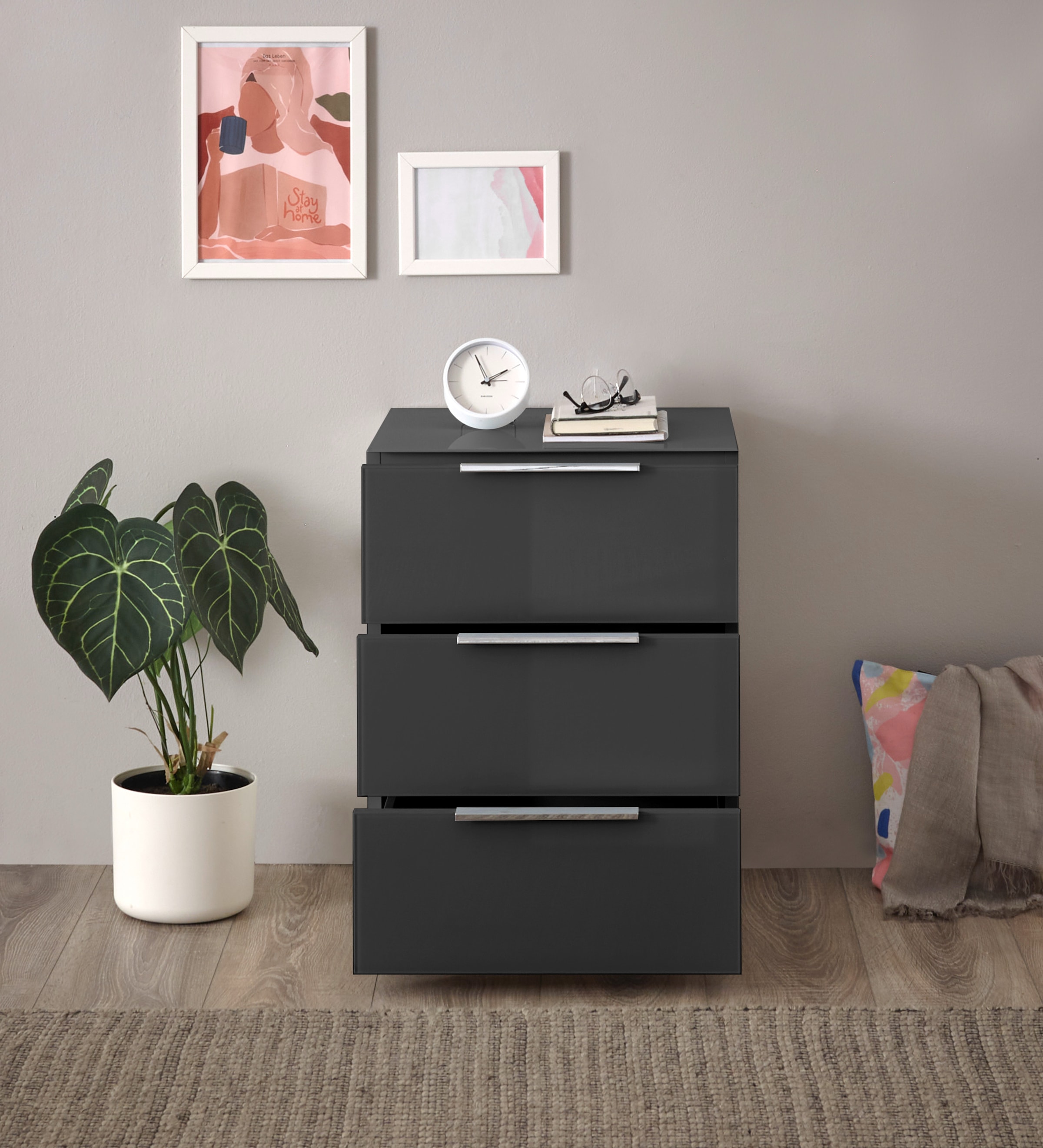 HBZ Nachtkommode »Santorin Nachtkonsole, BxHxT 45x61x40 cm«, (1 St.), Breite 45cm, Softclose für Schubkästen, Melaminbeschichtung