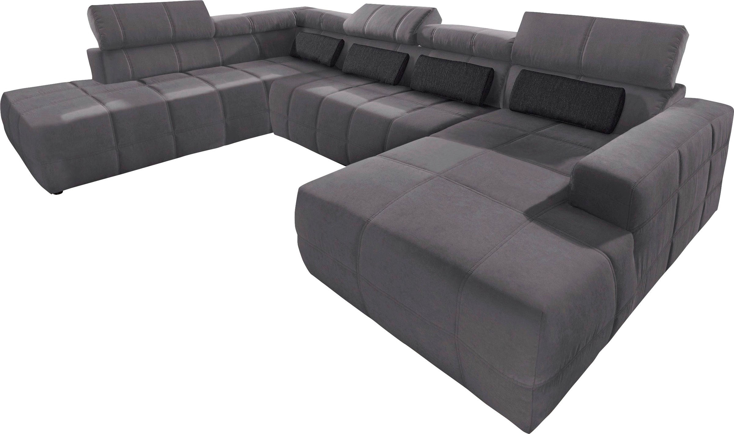 DOMO collection Wohnlandschaft »Brandon, belastbar bis 140kg/ Sitz, B/T: 359/228 cm, U-Form«, ohne Sitztiefenverstellung, Luxus-Microfaser, dunkelgrau