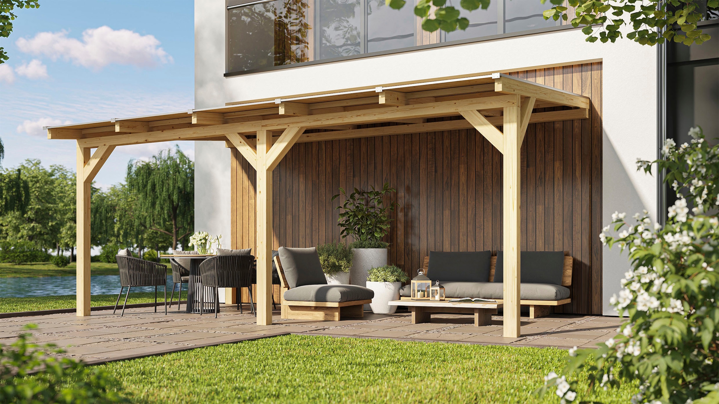 weka Terrassendach »Terrassenüberdachung«, aus verzugssteifem Leimholz, direkt farblich behandelbar