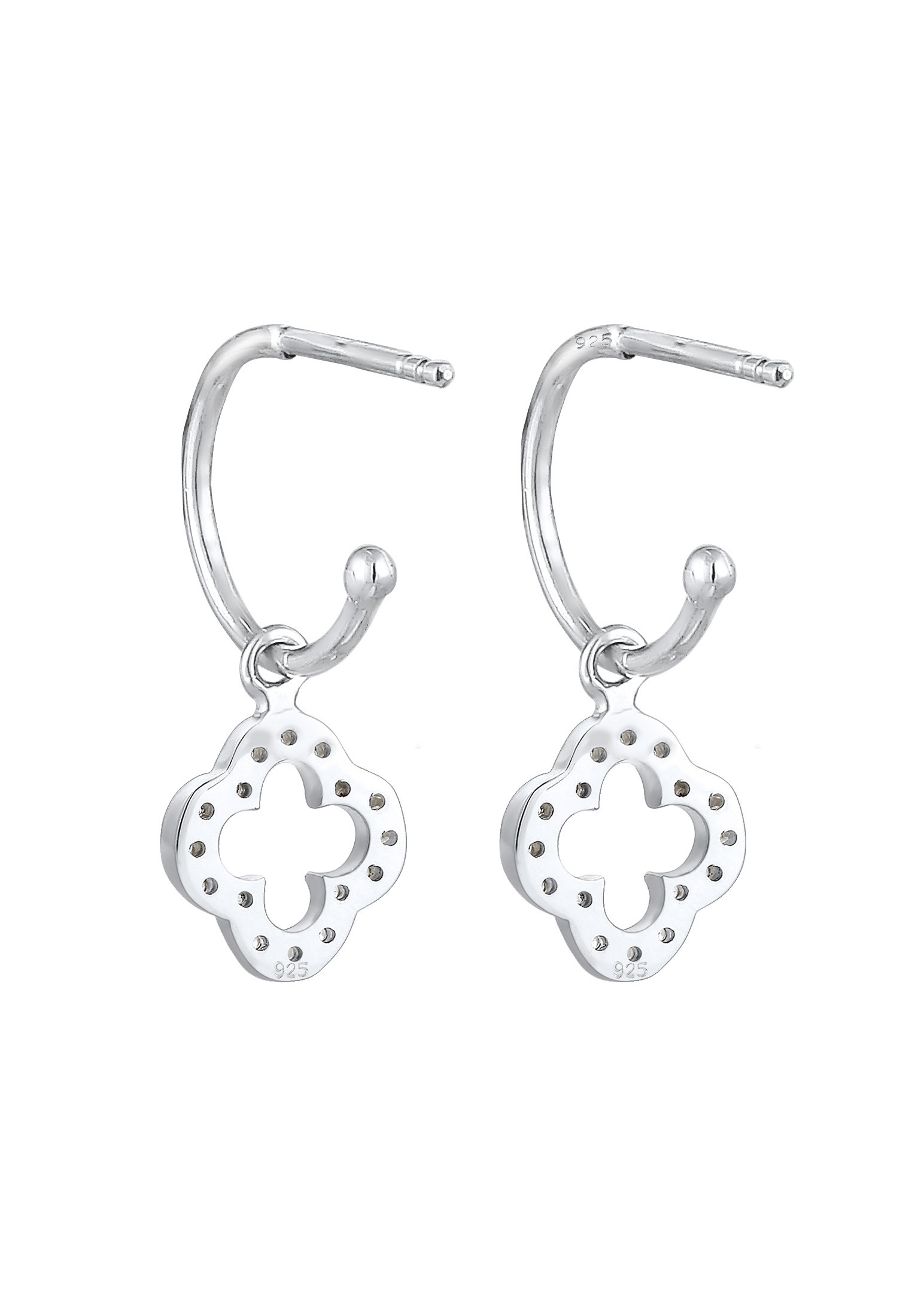 Elli Paar Creolen »Ohrringe Creole Kleeblatt Zirkonia Weiß 925 Sterling Silver«