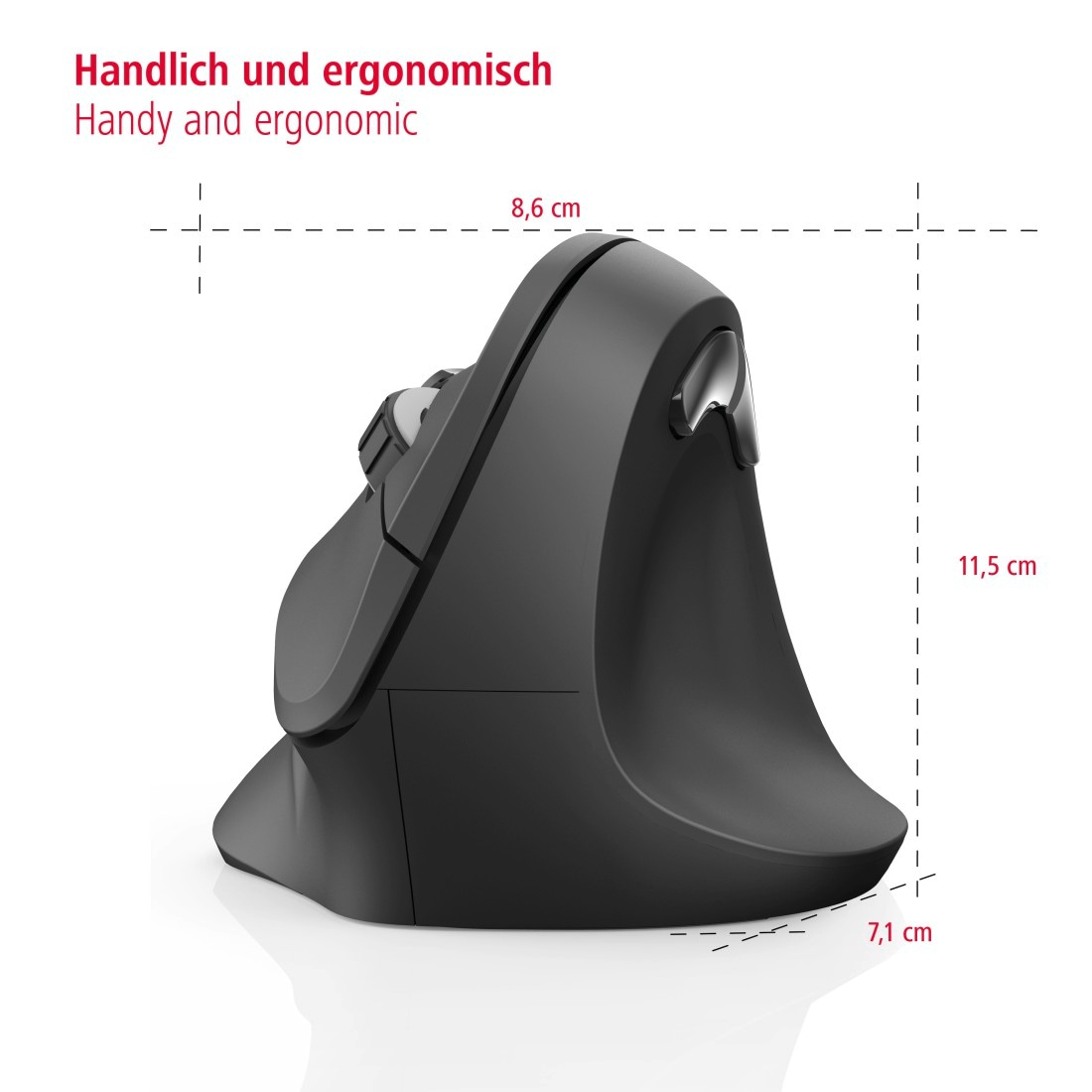 Hama ergonomische Maus »Ergonomische vertikale Funkmaus für PC Laptop, ohne Kabel, Schwarz«, USB-Funk, Vorbeugung Tennisarm/Mausarm