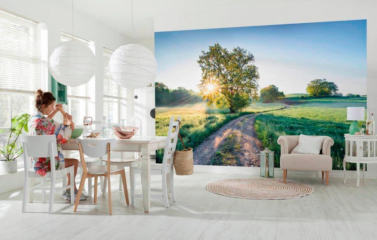 Komar Vliestapete »Digitaldruck Vlies - A New Day in Paradise - Größe 400 x 250 cm«, bedruckt, Wohnzimmer, Schlafzimmer