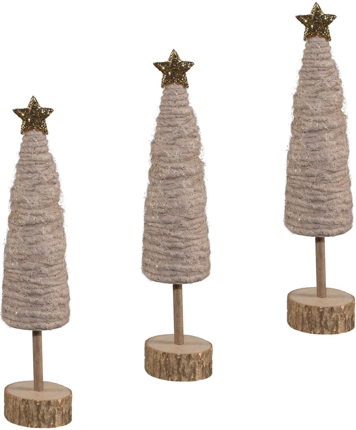 Creativ deco Dekobaum »Weihnachtsdeko«, aus Holz und Wolle, Höhe je ca. 25  cm auf Raten kaufen