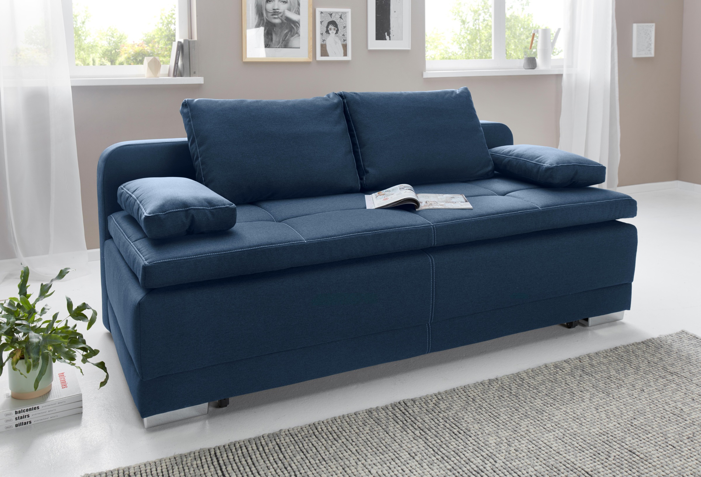 COLLECTION AB Schlafsofa »Berlin«, Bettfunktion und Bettkasten, lose Armlehn-und Rückenkissen
