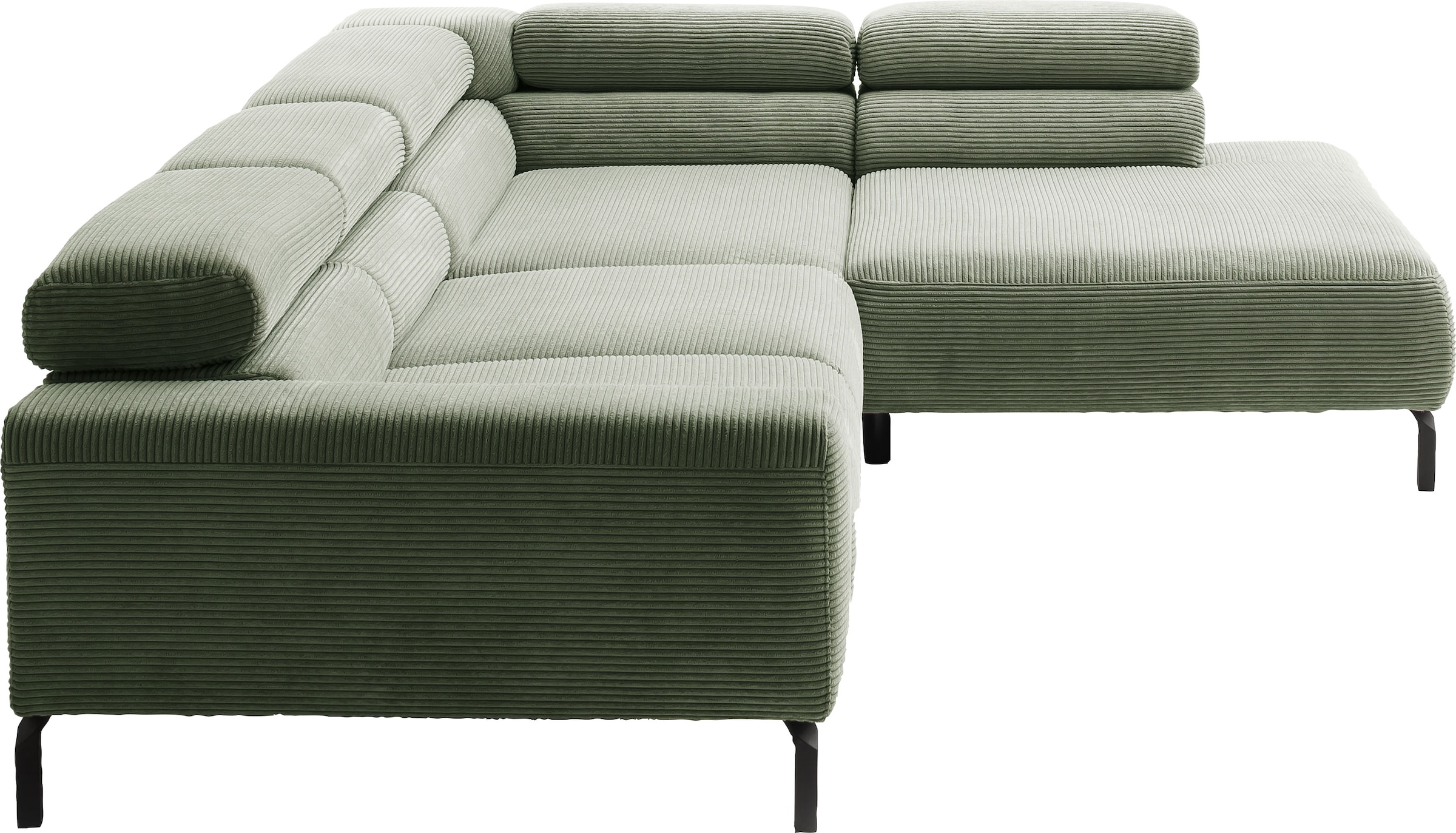 Places of Style Ecksofa »Antonelli, L-Form, inkl. Kopfteilverstellung, Breite 312 cm«, mit elektrischer Sitztiefenverstellung, in Cord, oliv