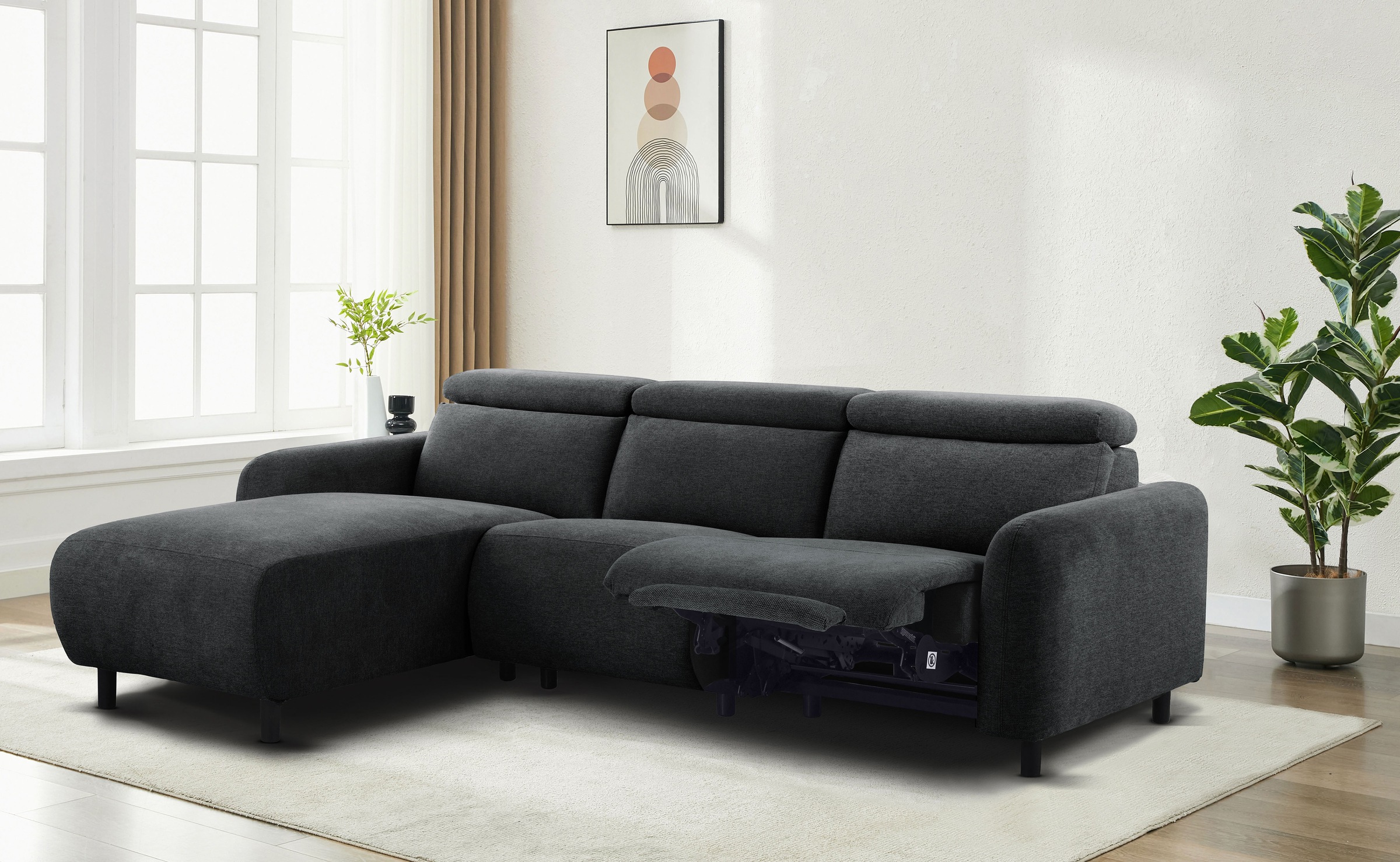 Home affaire Ecksofa »SKAANE Struktur, L-Form, 274 cm, manuelle u. elektrische Funktion,«, rundes Design, Kopfteilverstellung, Federkernpolsterung