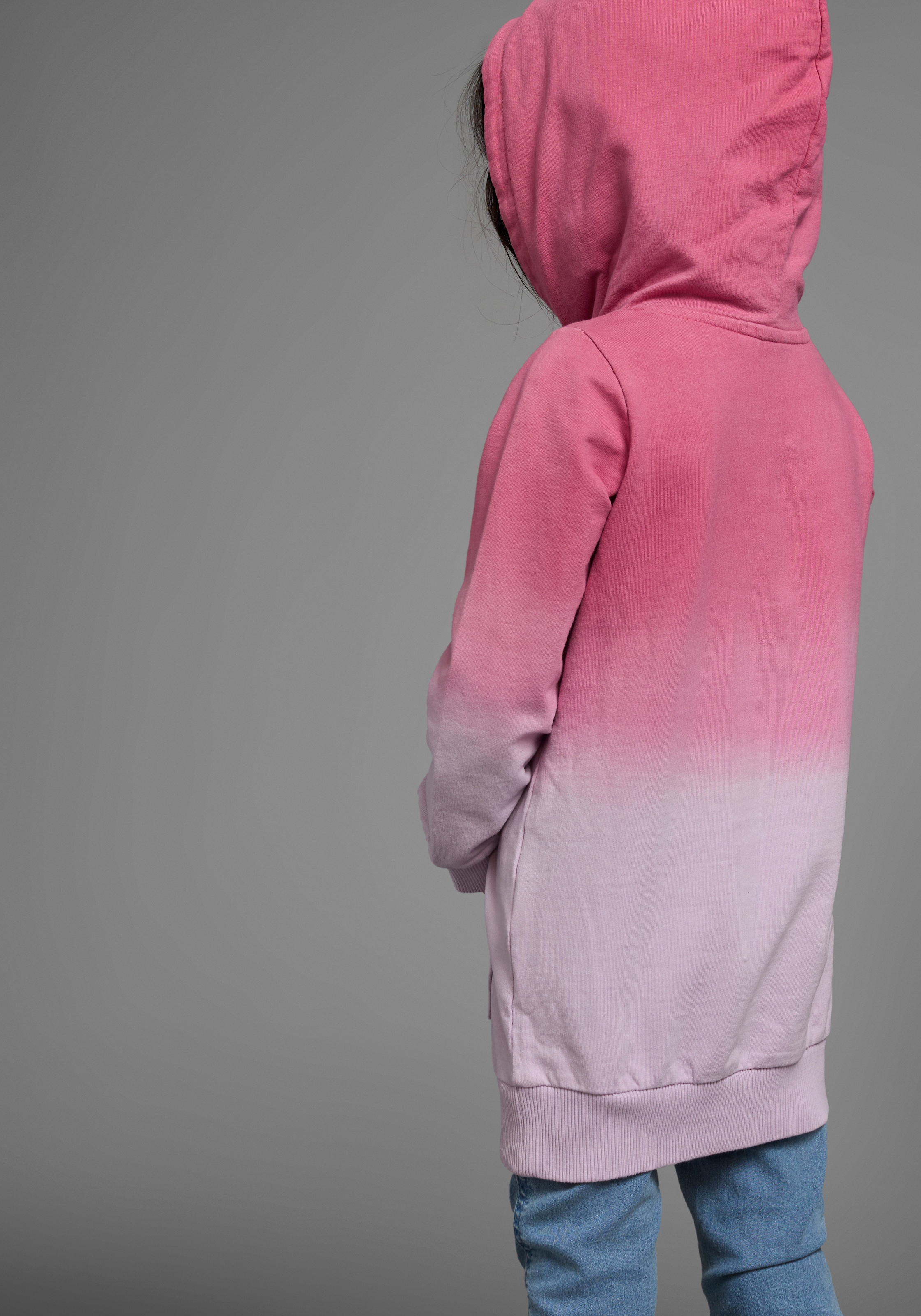 KIDSWORLD Kapuzensweatshirt », Longsweatshirt mit LOVE print«, Langarm, po-bedeckend, mit Glitzerdruck, aus Baumwolle