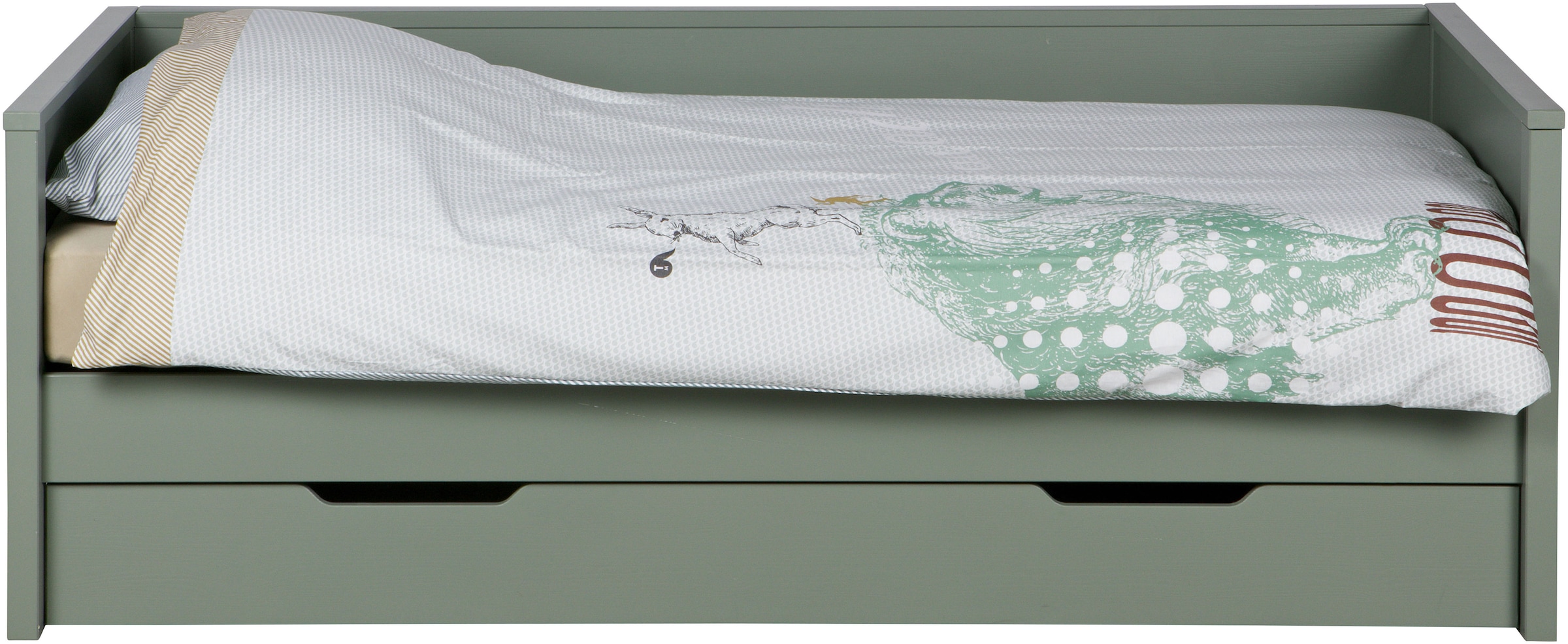 WOOOD Bettgestell »Nikki FSC®-Kiefernholz gebürstet, H 73 x B 208 x D 100 cm« Matratzenmaß 90x200 cm, Schublade optional, mit akzentuierter Maserung