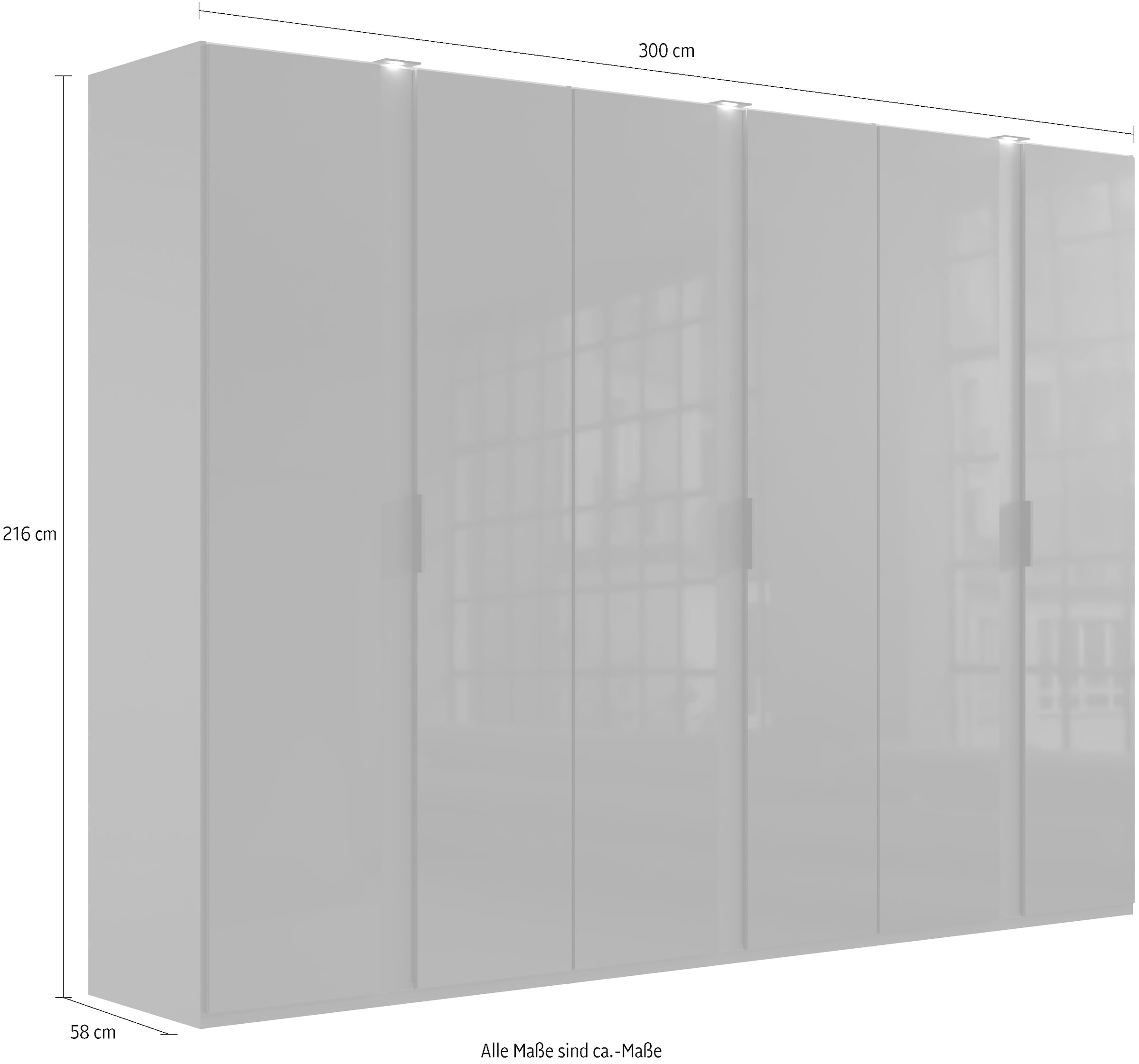 Wimex Drehtürenschrank »Rimini by fresh to go, 200, 250 oder 300cm Breite, 216cm hoch«, LED Bleuchtung inklusive, mit Glasfronten, Metallgriffen