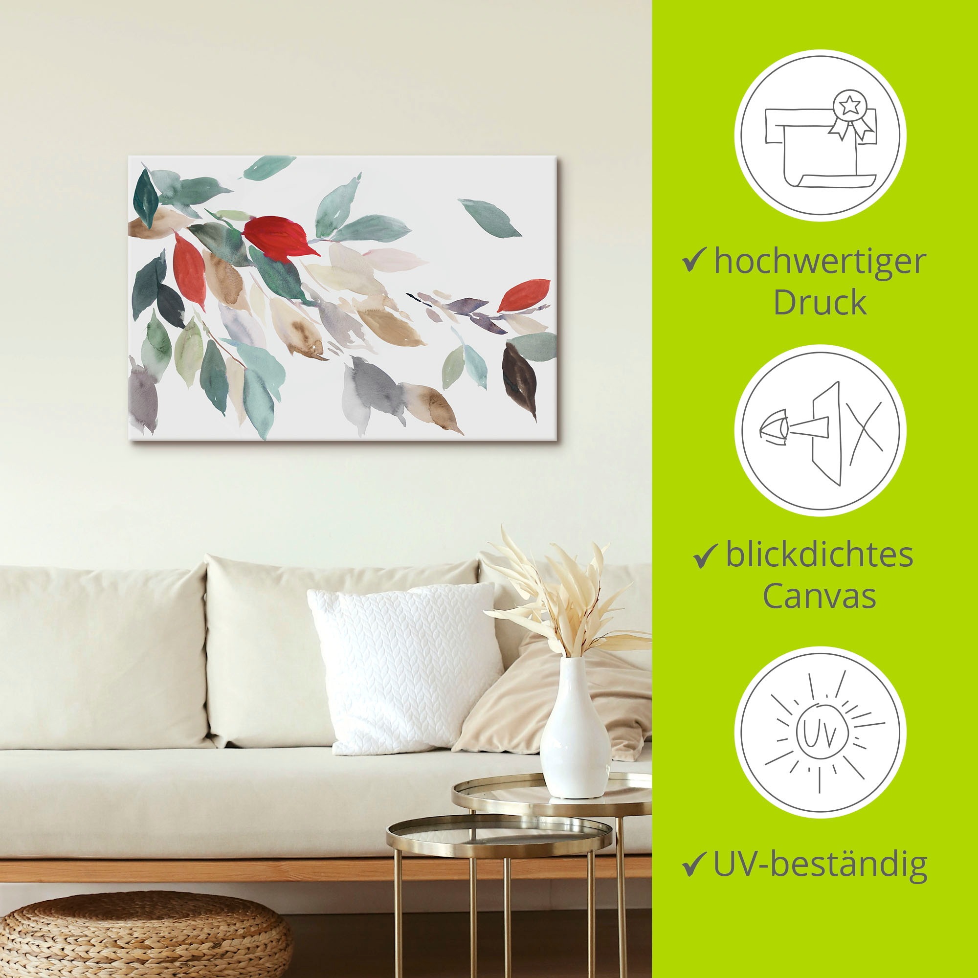 Artland Leinwandbild »Herbstfarbene Blätter III« Blätterbilder 1 Stk. tlg. auf Holzrahmen gespannt