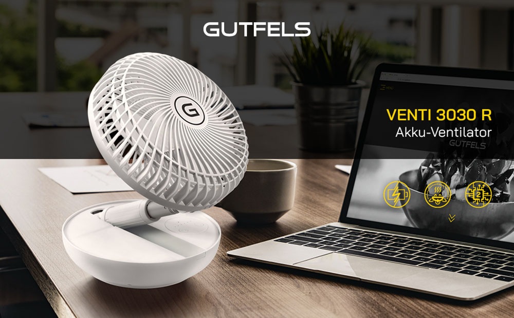 Gutfels Tischventilator »»VENTI 3030 R««, 17 cm Durchmesser, klappbar mit 4 Stufen, 20 Std. Akkulaufzeit, mit Powerback Funktion