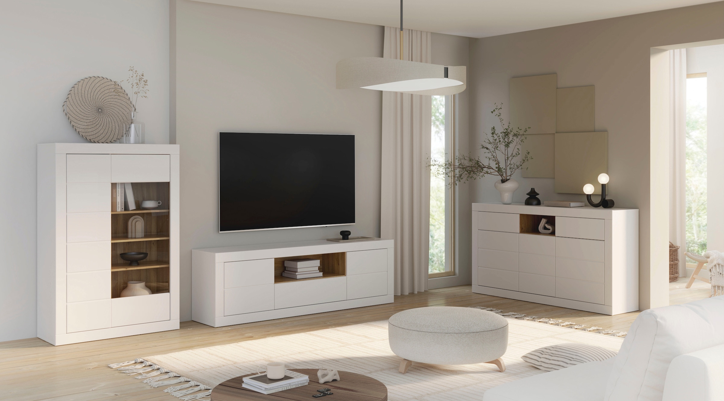 FORTE Vitrine »Lefkadas«, (BxH=101x151,2 cm), Highboard, grifflose Front, breite Rahmenoptik, Tür mit Glaseinsatz