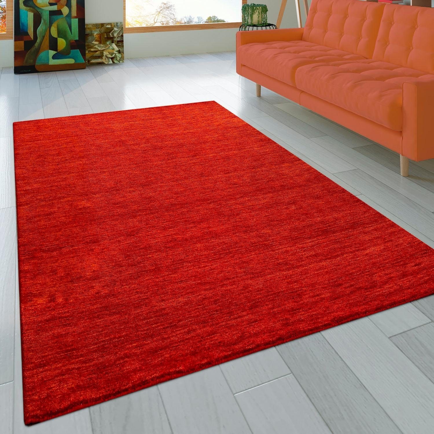 Paco Home Wollteppich »Atlas 100«, rechteckig, 14 mm Höhe, Gabbeh, Kurzflor, handgewebt, reine Wolle, Uni Farben